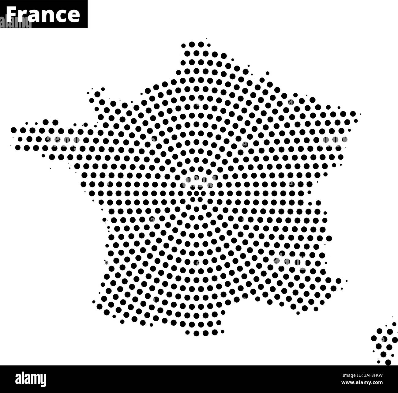 Représentation détaillée de la France à l'aide de points noirs pour former son contour géographique et ses principales caractéristiques. Illustration de Vecteur