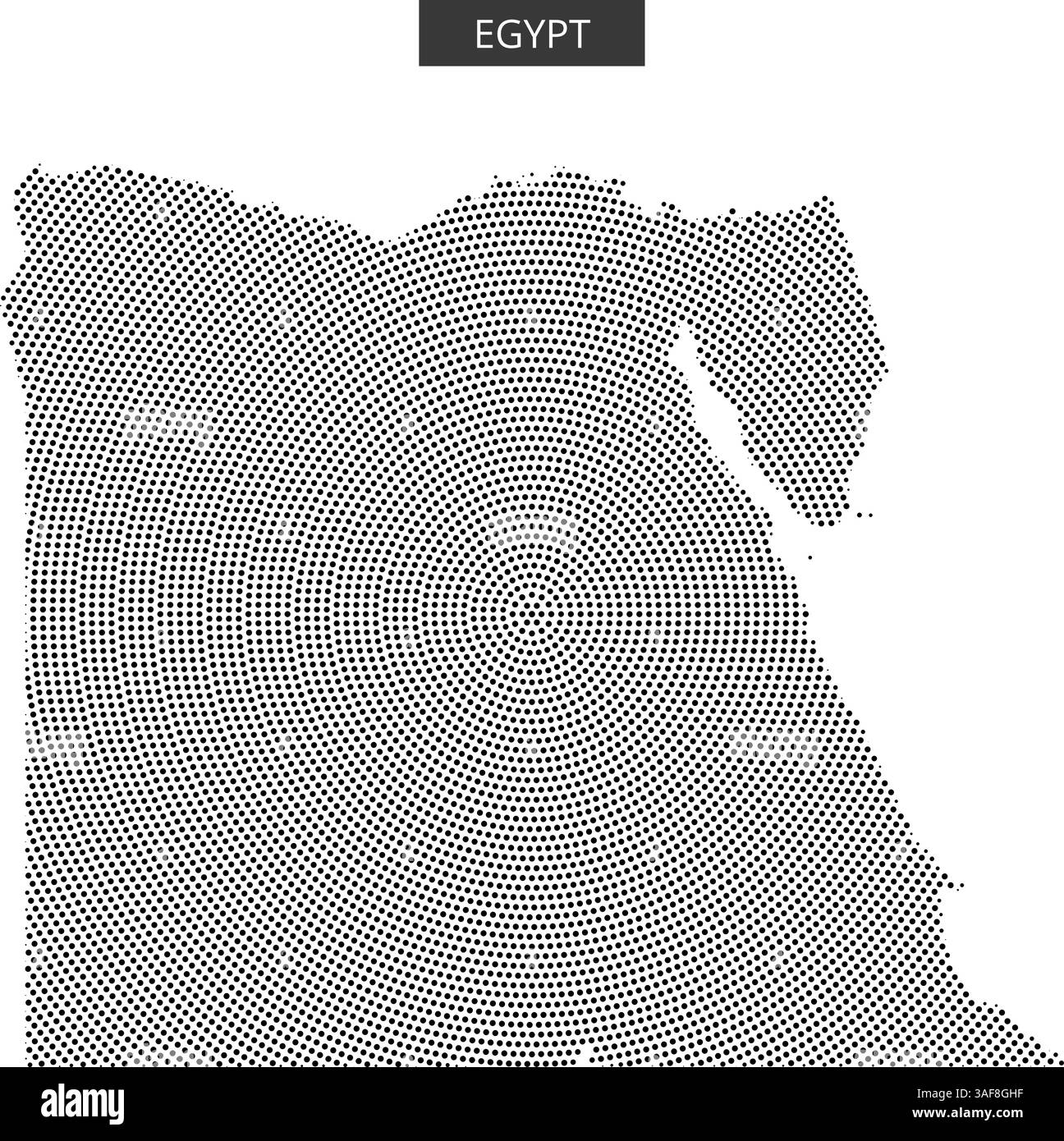 Cette carte détaillée de l'Égypte présente diverses caractéristiques géographiques et régions en utilisant un motif de points pour la distinction visuelle. Illustration de Vecteur