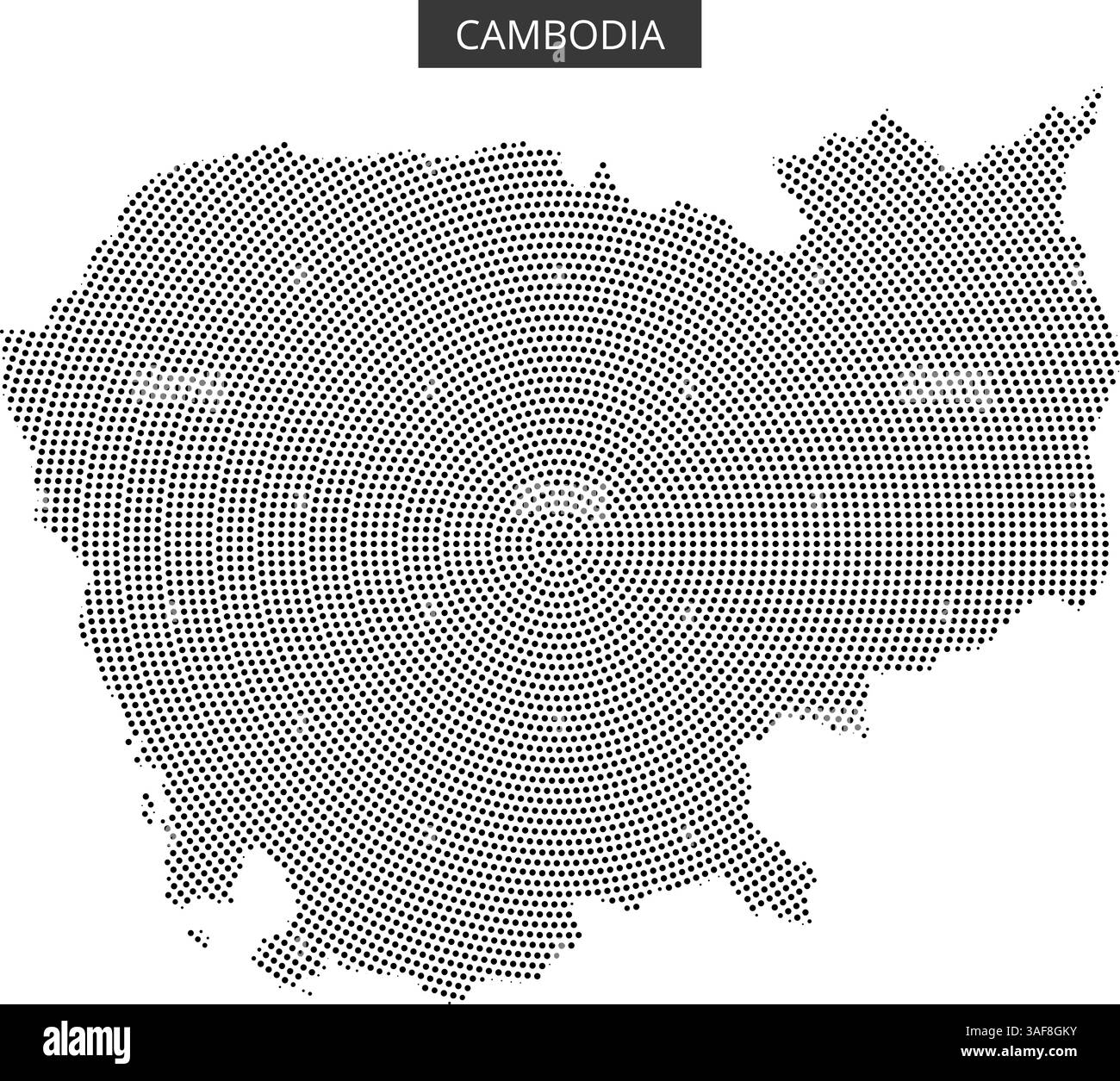Cette illustration présente une représentation pointillée du Cambodge, mettant en évidence son contour géographique et ses caractéristiques à travers un style artistique unique. Illustration de Vecteur