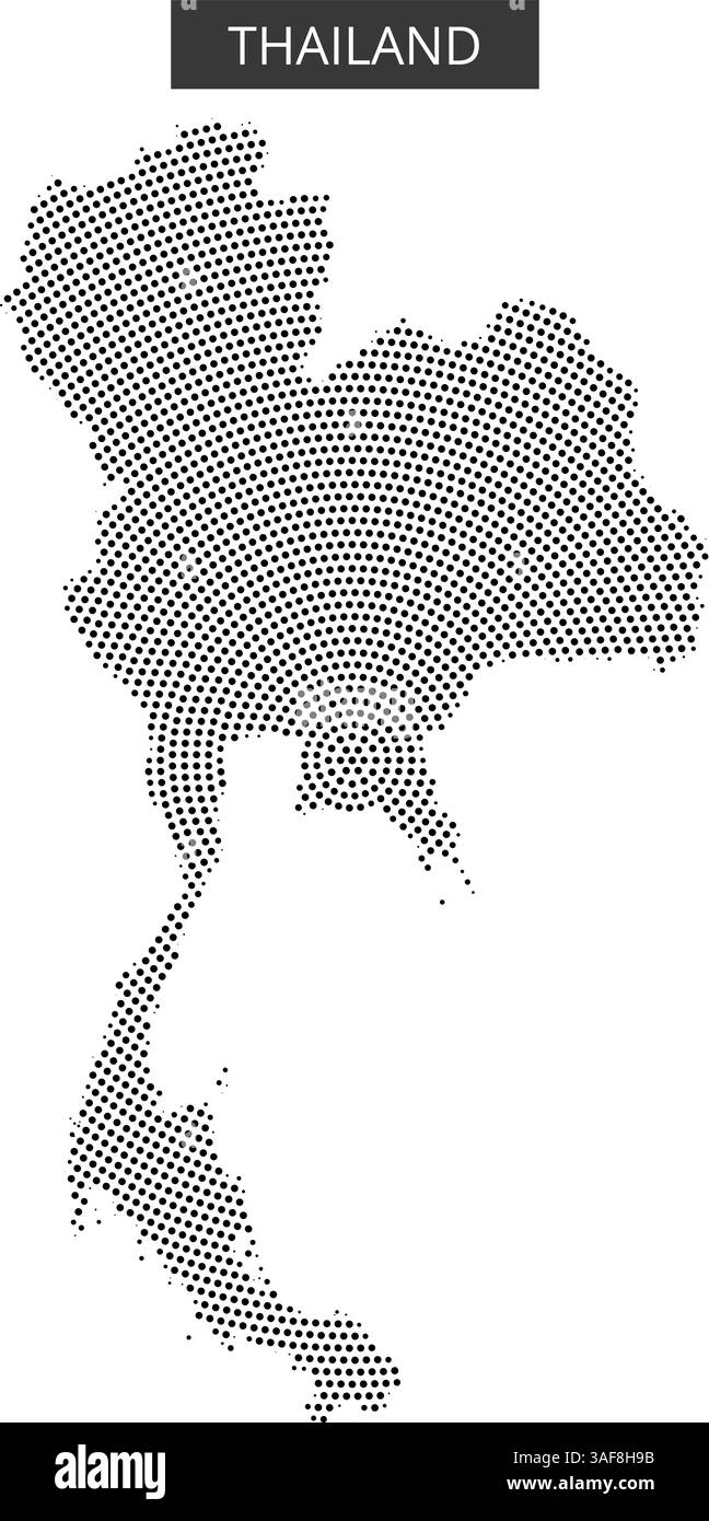 Une carte stylisée de la Thaïlande est affichée à l'aide de motifs en pointillés, mis en évidence sur un fond minimaliste. Illustration de Vecteur