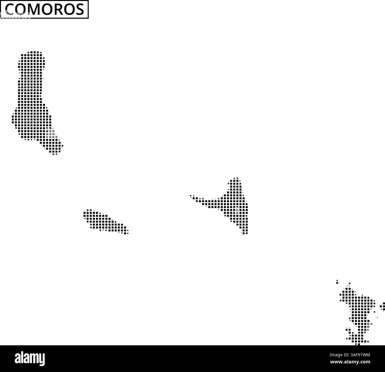 Plan cartographique détaillé mettant en évidence les îles des Comores avec des formes distinctives et des marqueurs géographiques pour référence. Illustration de Vecteur
