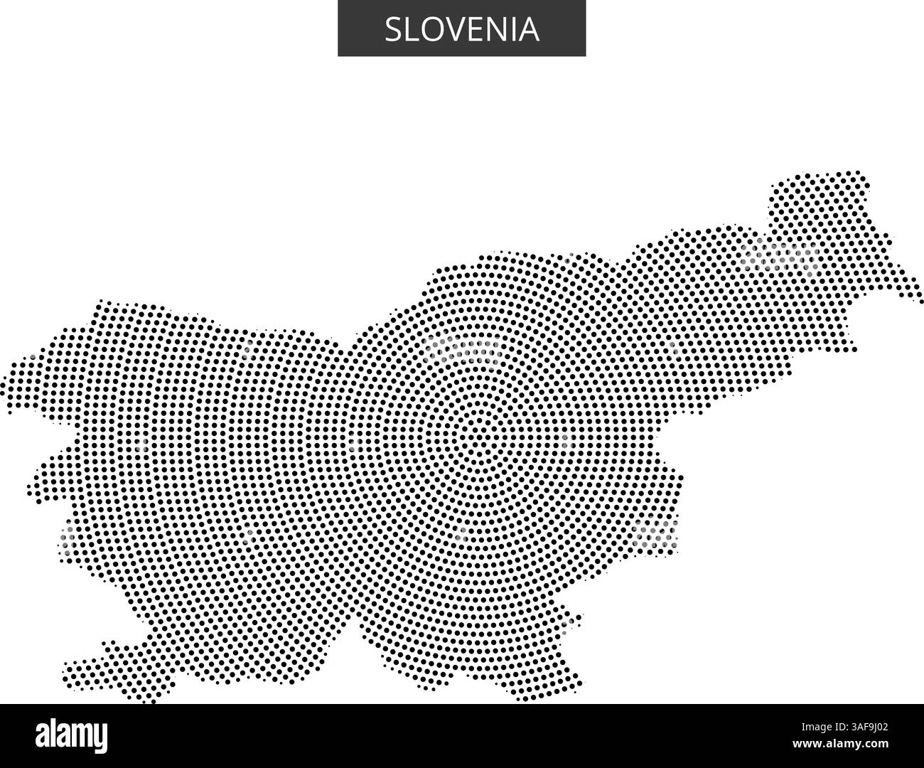 Représentation en pointillés de la Slovénie créée sur un fond clair, soulignant la forme et les caractéristiques géographiques du pays. Illustration de Vecteur