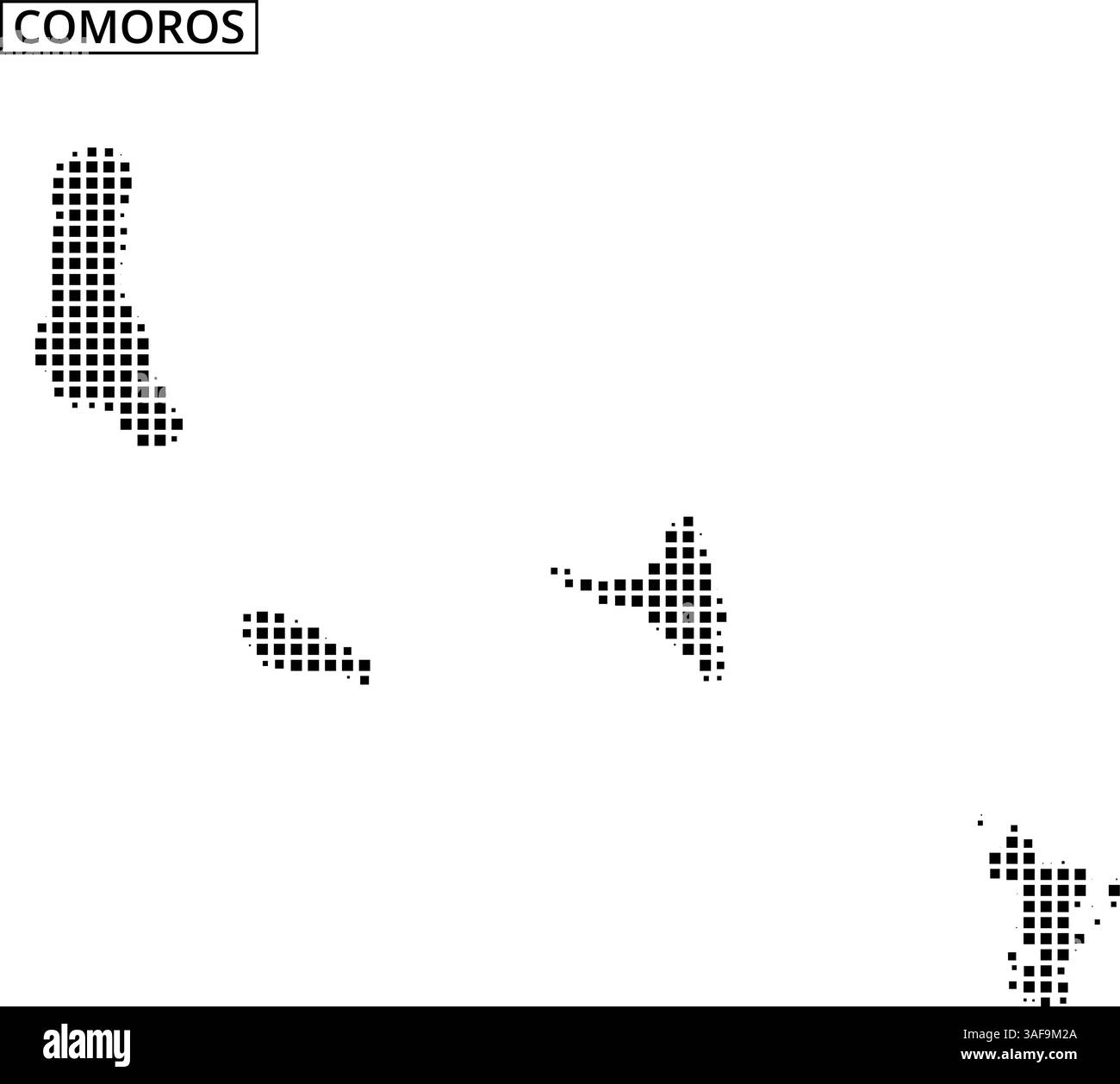 Plan cartographique détaillé mettant en évidence les îles des Comores avec des formes distinctives et des marqueurs géographiques pour référence. Illustration de Vecteur
