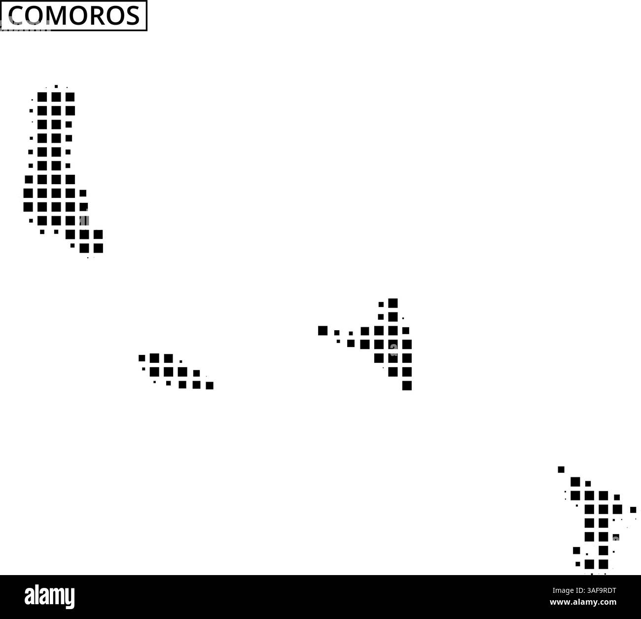 Plan cartographique détaillé mettant en évidence les îles des Comores avec des formes distinctives et des marqueurs géographiques pour référence. Illustration de Vecteur