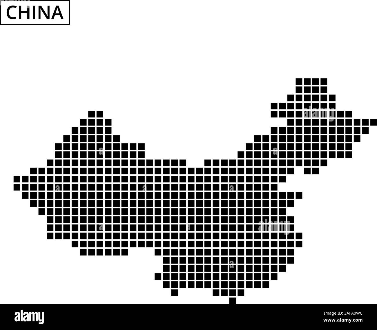 Un contour pointillé de la Chine met en évidence sa forme géographique et ses caractéristiques clés sur fond blanc, mettant en valeur le vaste territoire du pays. Illustration de Vecteur