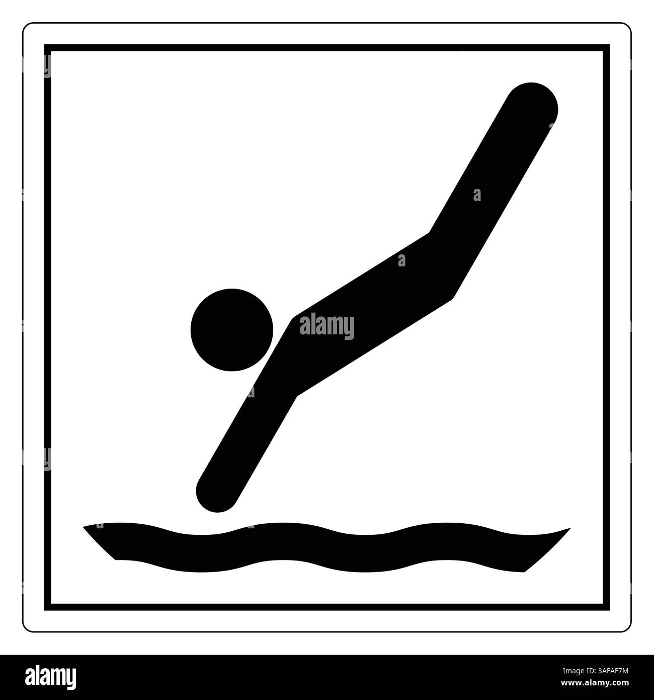 Icône illustration d'une personne plongeant dans l'eau dans un design minimaliste noir et blanc pour la signalisation et les graphiques Illustration de Vecteur