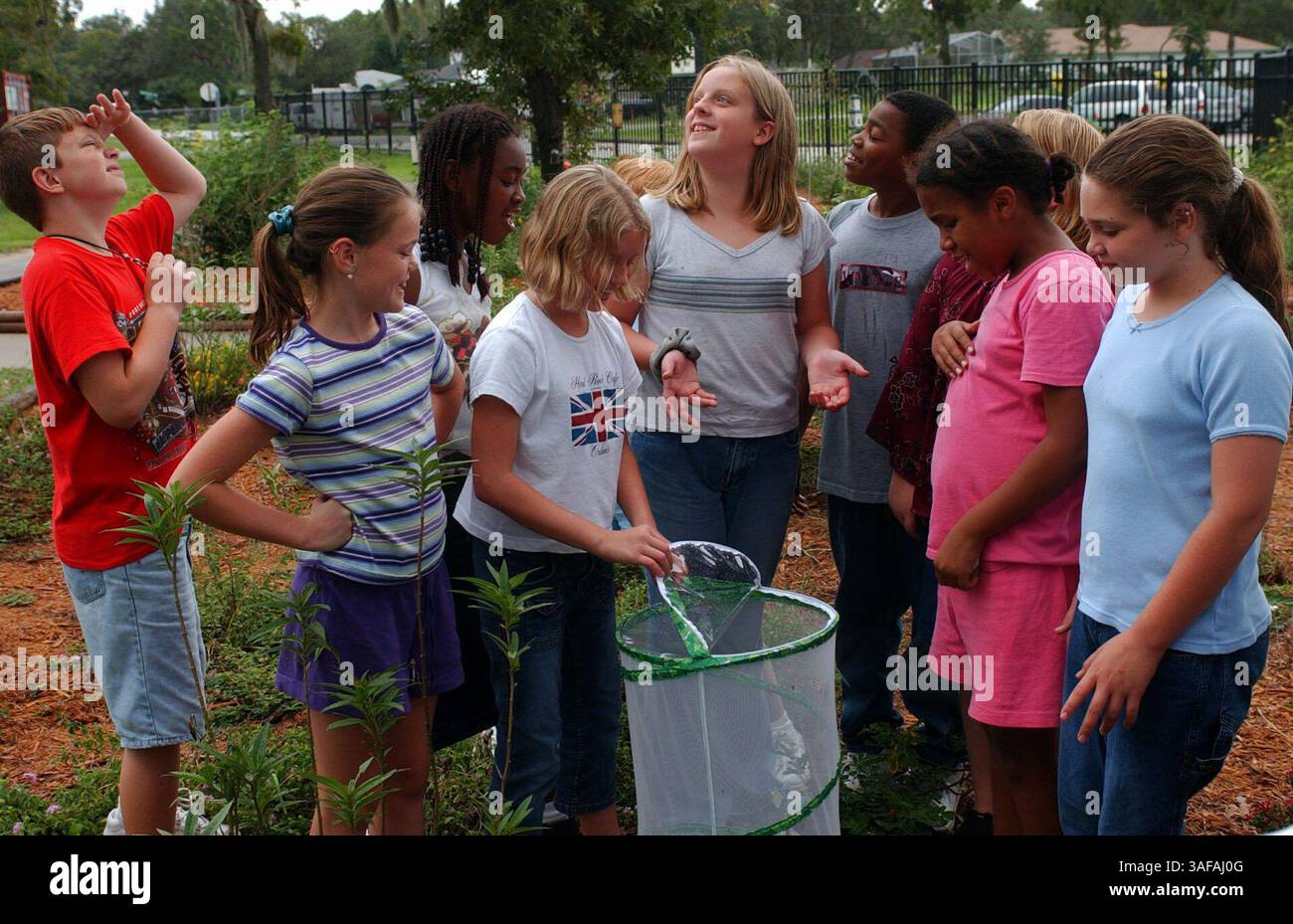 Les élèves de 5e année de Westside Elementary de la classe Barbara Wells ont publié 8 papillons peints Lady récemment après les avoir éclos dans la classe. Wells a dit que les étudiants regardaient et nourrissaient les papillons pendant qu'ils grandissaient. Ben Bale, Krissy Wright, Lamon Stewart, Jasmine Mundy, Justine Bonney, DeAndre Roberts, Shaterika Anderson et Elizabeth Codaro (gauche-droite) (crédit image : St Petersburg Times/ZUMAPRESS.com) Banque D'Images