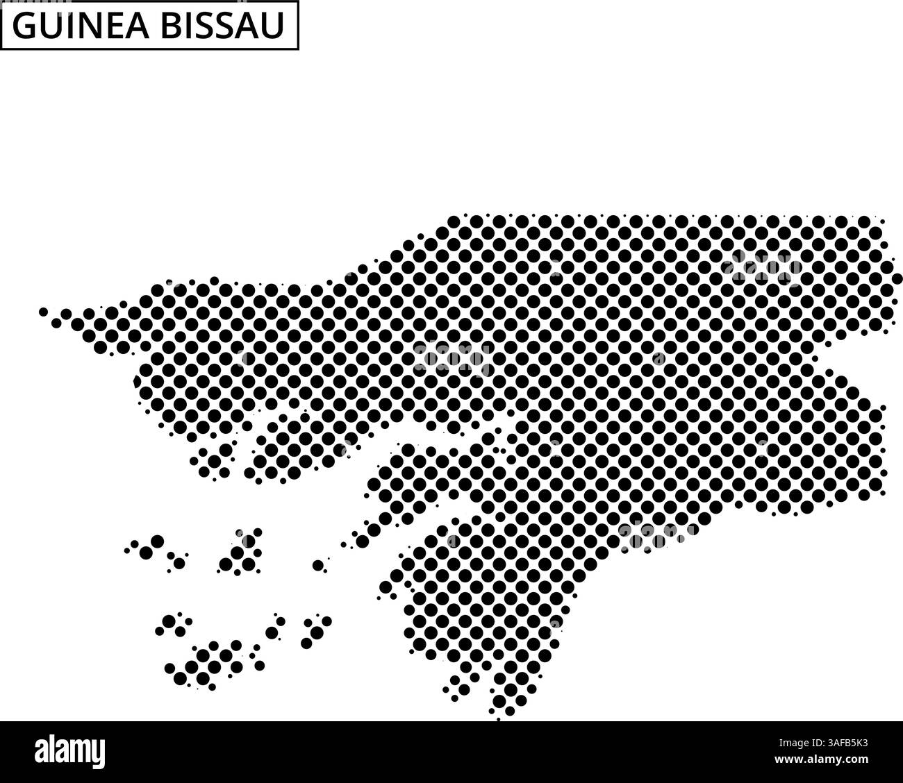 Ce visuel présente un contour pointillé de la Guinée Bissau, soulignant sa forme distinctive et les îles environnantes dans un style créatif. Illustration de Vecteur