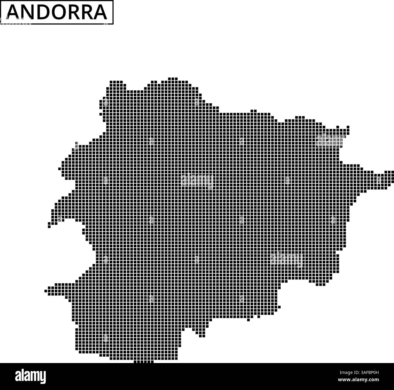 Les frontières de l'Andorre sont illustrées dans un format pixelisé unique, soulignant clairement la forme et la géographie du pays. Illustration de Vecteur
