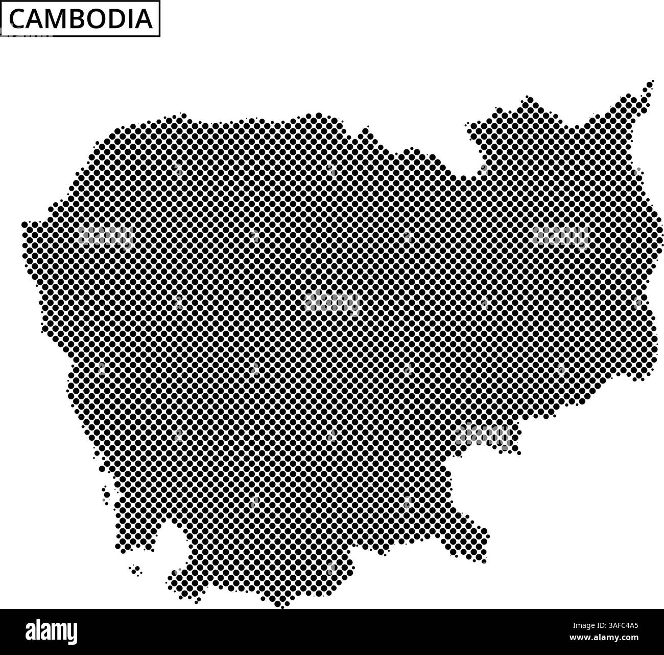 Cette illustration présente une représentation pointillée du Cambodge, mettant en évidence son contour géographique et ses caractéristiques à travers un style artistique unique. Illustration de Vecteur