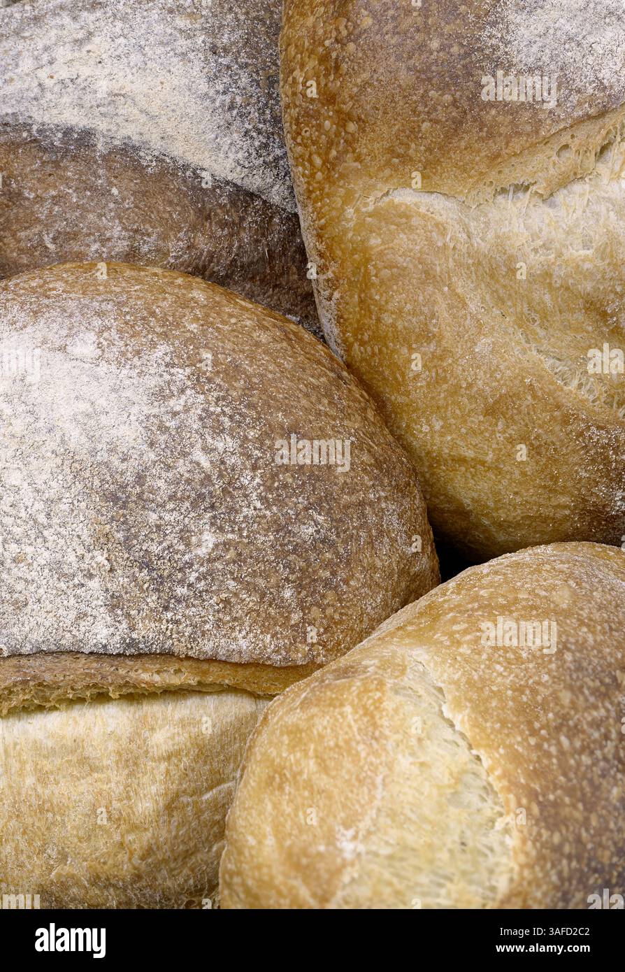 Pain de blé traditionnel fait maison, gros plan, fond de boulangerie abstrait Banque D'Images