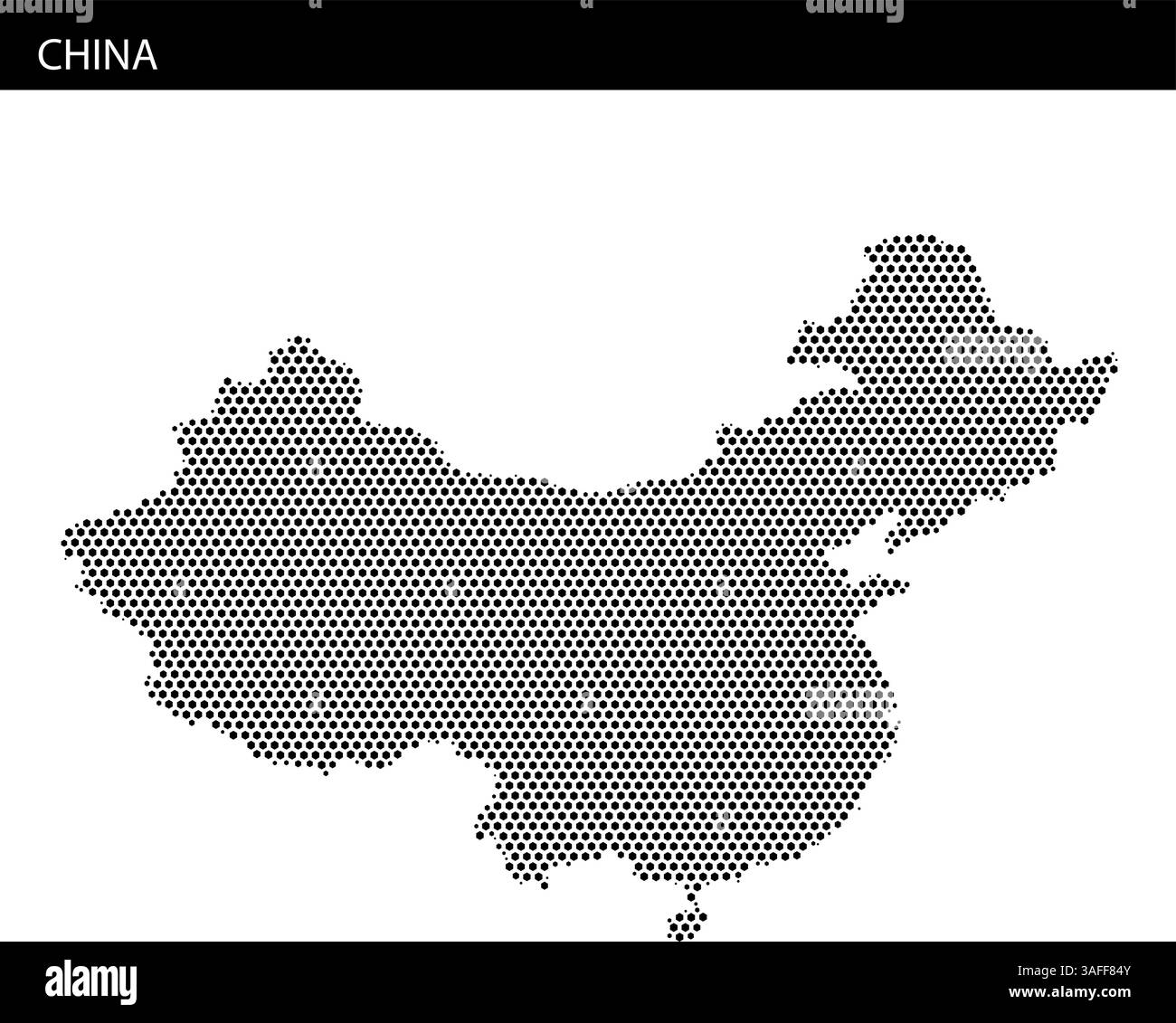 Un contour pointillé de la Chine met en évidence sa forme géographique et ses caractéristiques clés sur fond blanc, mettant en valeur le vaste territoire du pays. Illustration de Vecteur
