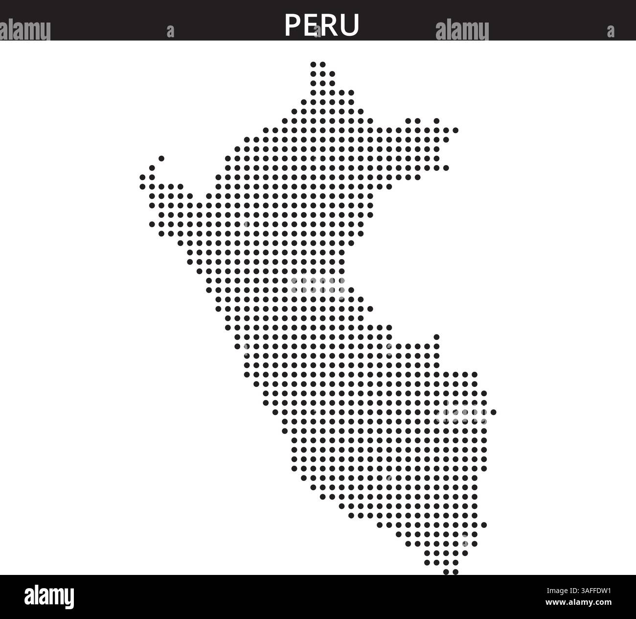Une représentation ponctuelle unique du Pérou souligne sa forme géographique, mettant en valeur les caractéristiques distinctes du pays sur la carte. Illustration de Vecteur