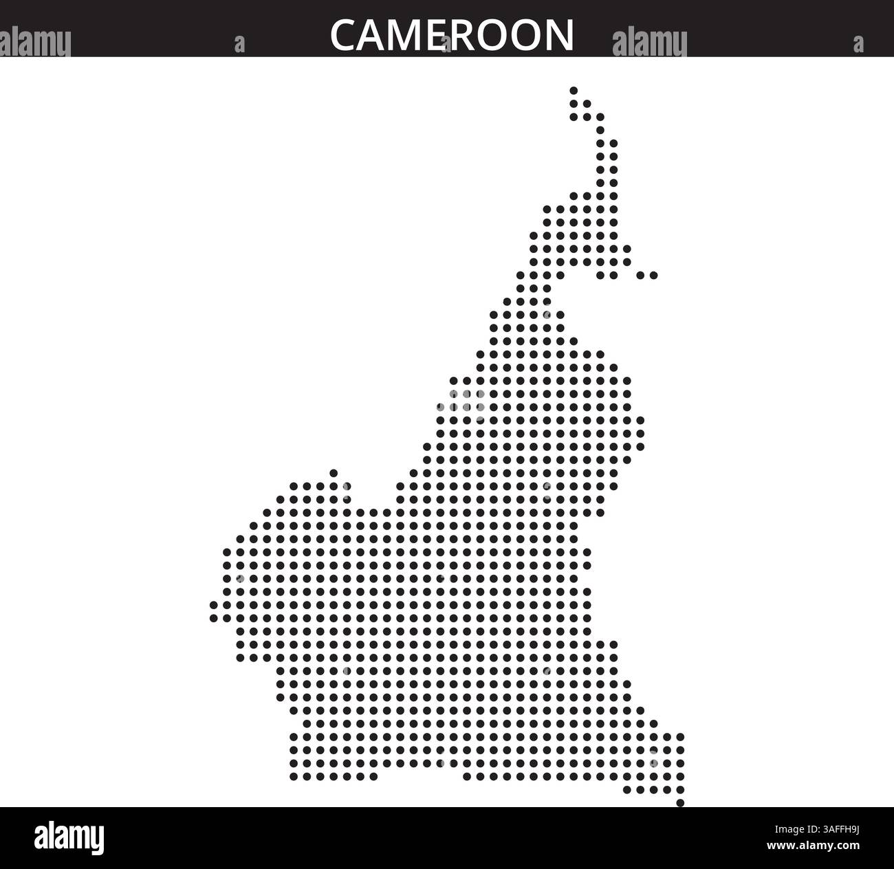 Une carte du Cameroun esquissée en Dots met en évidence ses caractéristiques géographiques uniques et ses frontières régionales. Illustration de Vecteur