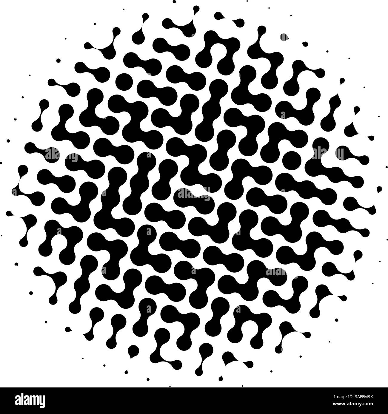 Motif complexe affiche diverses formes noires sur un fond blanc, créant un effet visuel dynamique et une sensation de mouvement. Illustration de Vecteur
