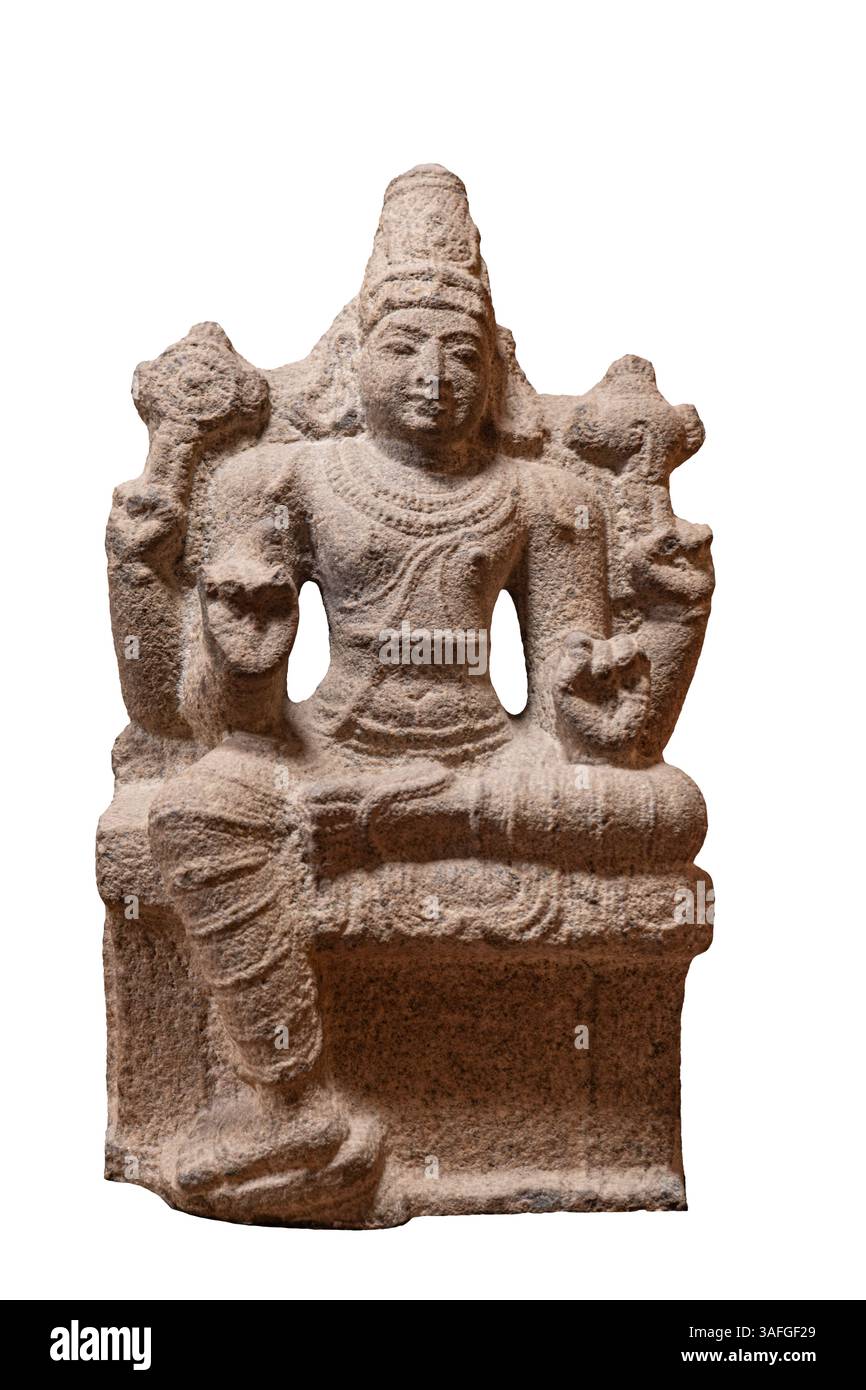 Vishnu, XIe siècle. Provenance : Musée Chennai. Matériel : granit. Quatre Vishnu armés assis dans lalitasana posent sur un piédestal Uni. Son major Banque D'Images