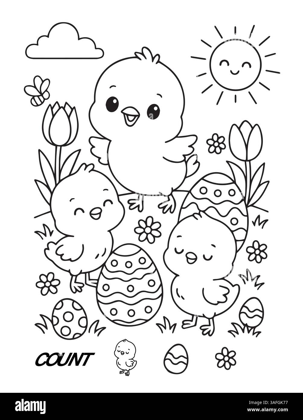 Page de coloriage de bébé mignon, feuille de travail de pâques de printemps pour la préscolaire, la couleur et le nombre de jardins d'enfants. Illustration vectorielle Illustration de Vecteur