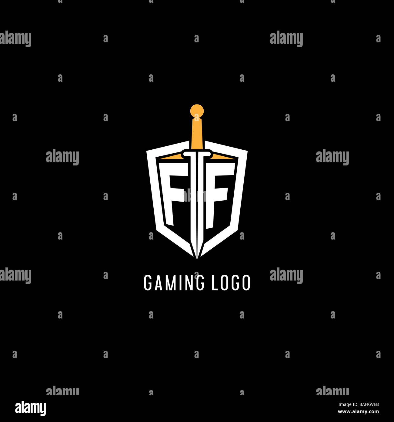 Lettre FF logo avec bouclier et graphique vectoriel d'inspiration de conception d'épée Illustration de Vecteur
