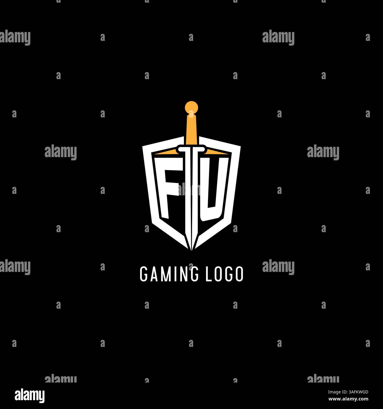 Lettre FU logo avec bouclier et graphique vectoriel d'inspiration de conception d'épée Illustration de Vecteur