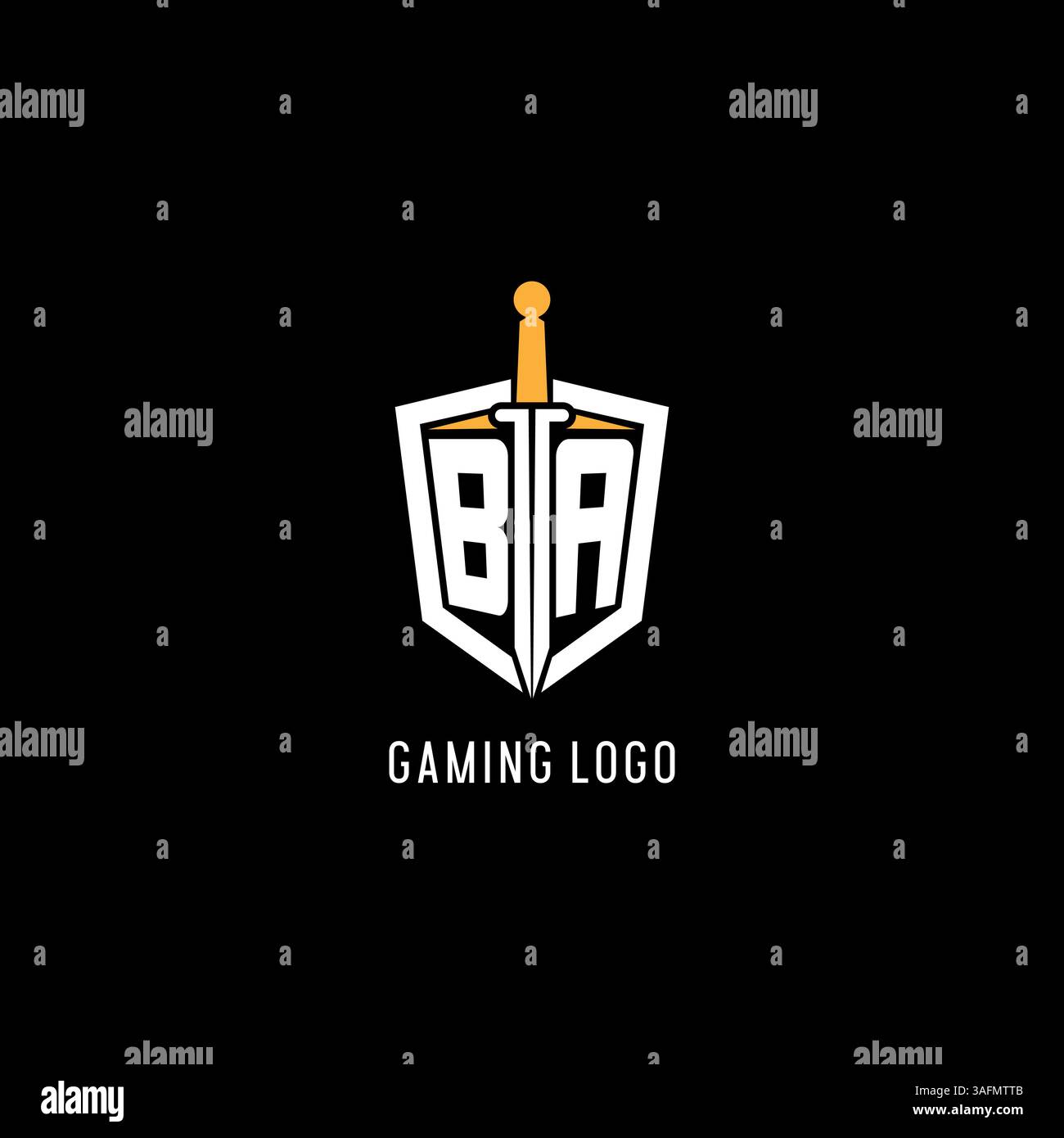 Lettre BA logo avec bouclier et graphique vectoriel d'inspiration de conception d'épée Illustration de Vecteur