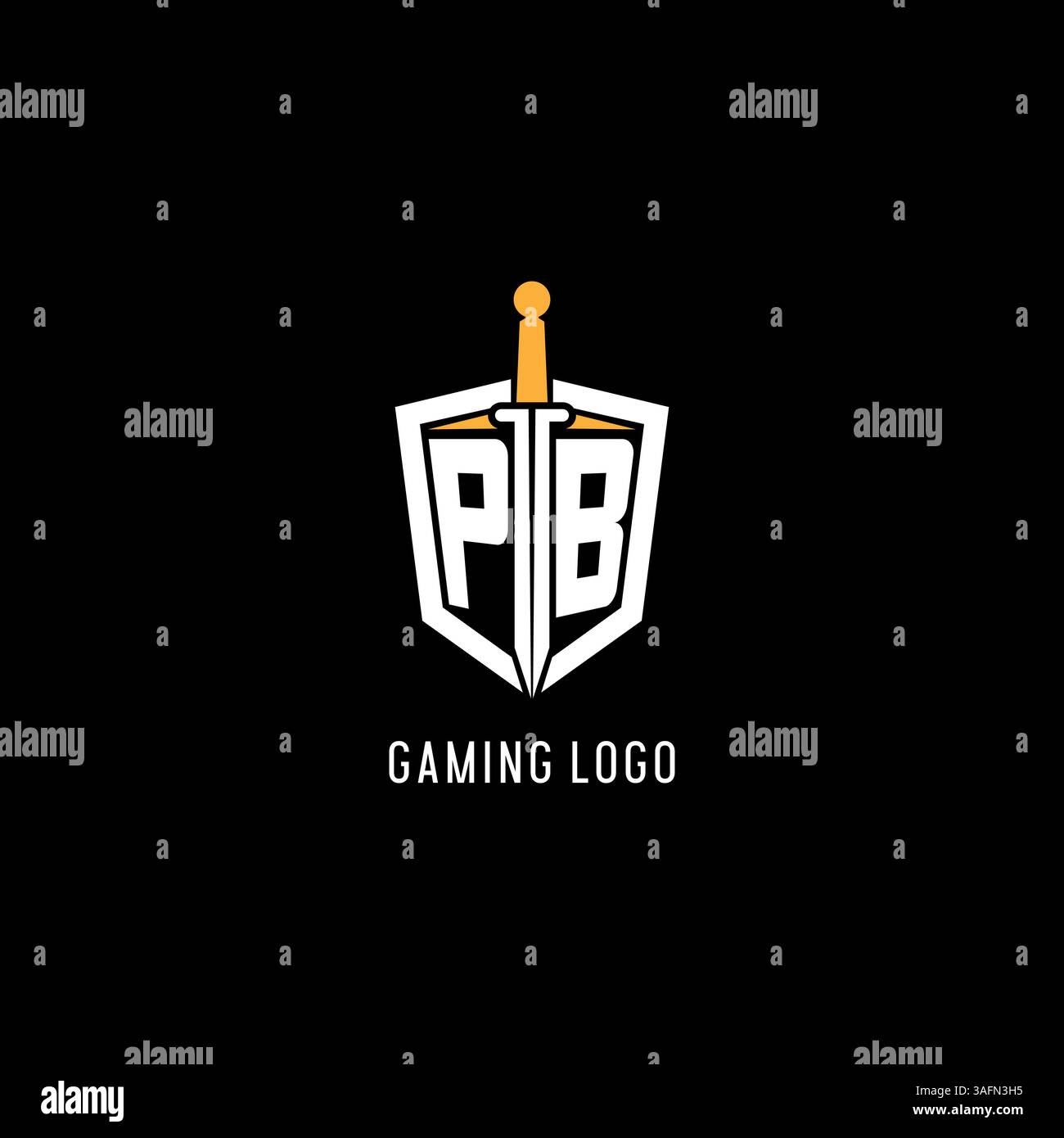 Lettre PB logo avec bouclier et motif vectoriel d'inspiration de conception d'épée Illustration de Vecteur