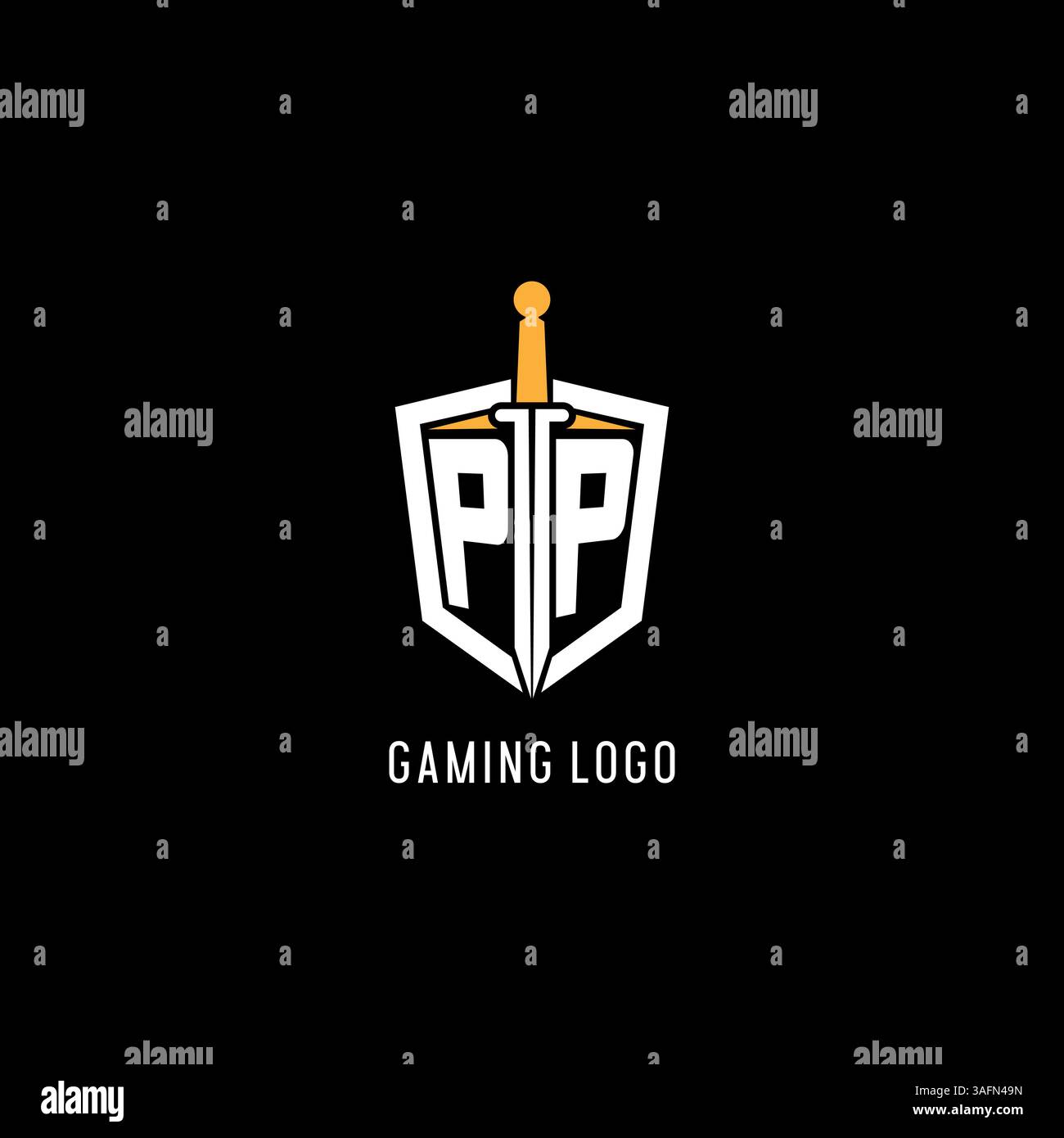 Lettre PP logo avec bouclier et graphique vectoriel d'inspiration de conception d'épée Illustration de Vecteur