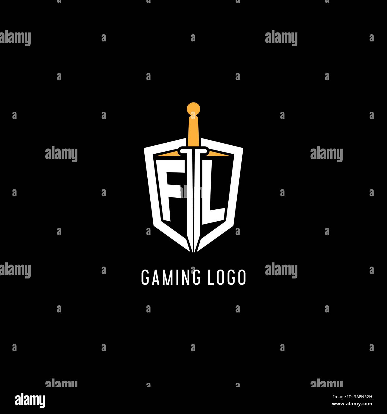 Logo FL lettre avec motif vectoriel d'inspiration bouclier et épée Illustration de Vecteur