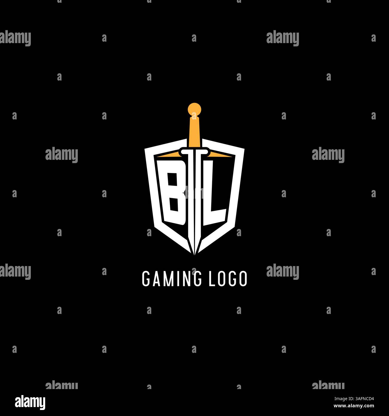 Lettre BL logo avec bouclier et graphique vectoriel d'inspiration de conception d'épée Illustration de Vecteur