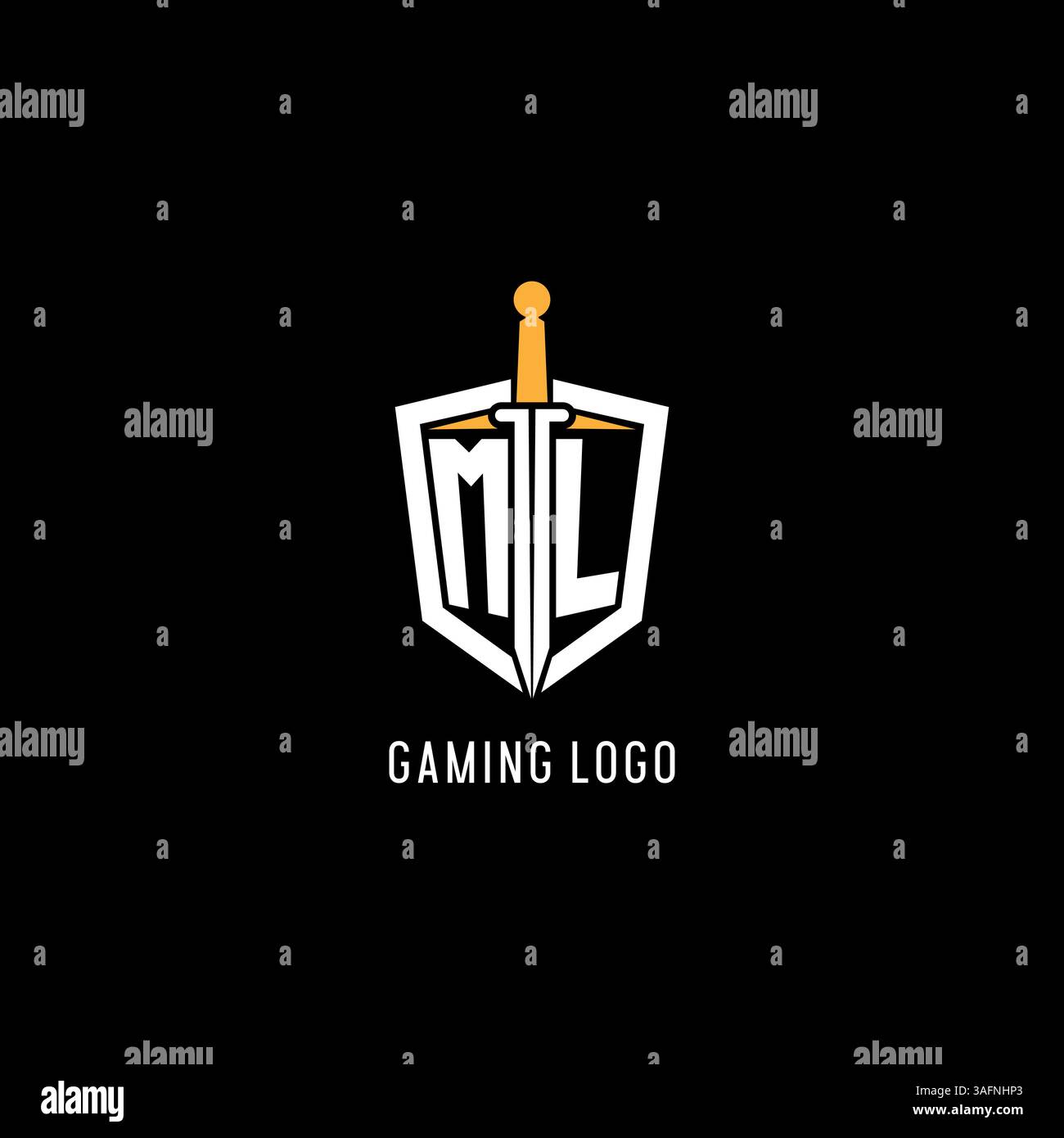 Lettre ML logo avec bouclier et graphique vectoriel d'inspiration de conception d'épée Illustration de Vecteur