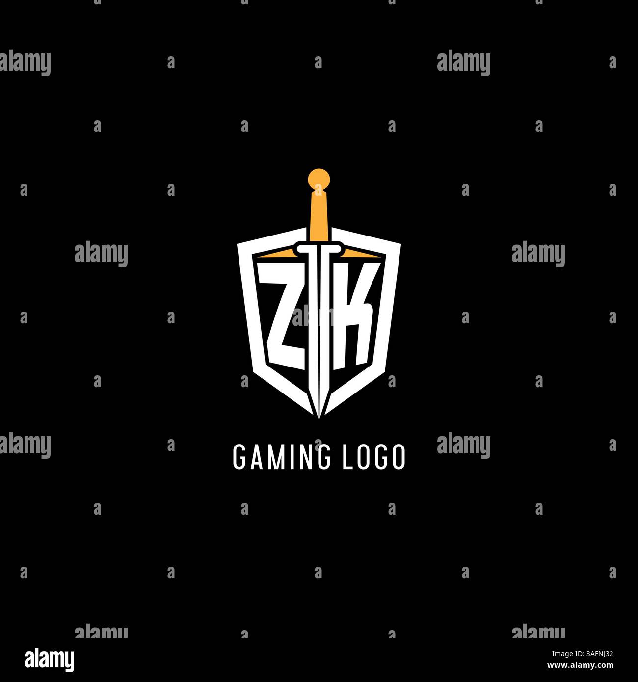 Lettre ZK logo avec bouclier et graphique vectoriel d'inspiration de conception d'épée Illustration de Vecteur