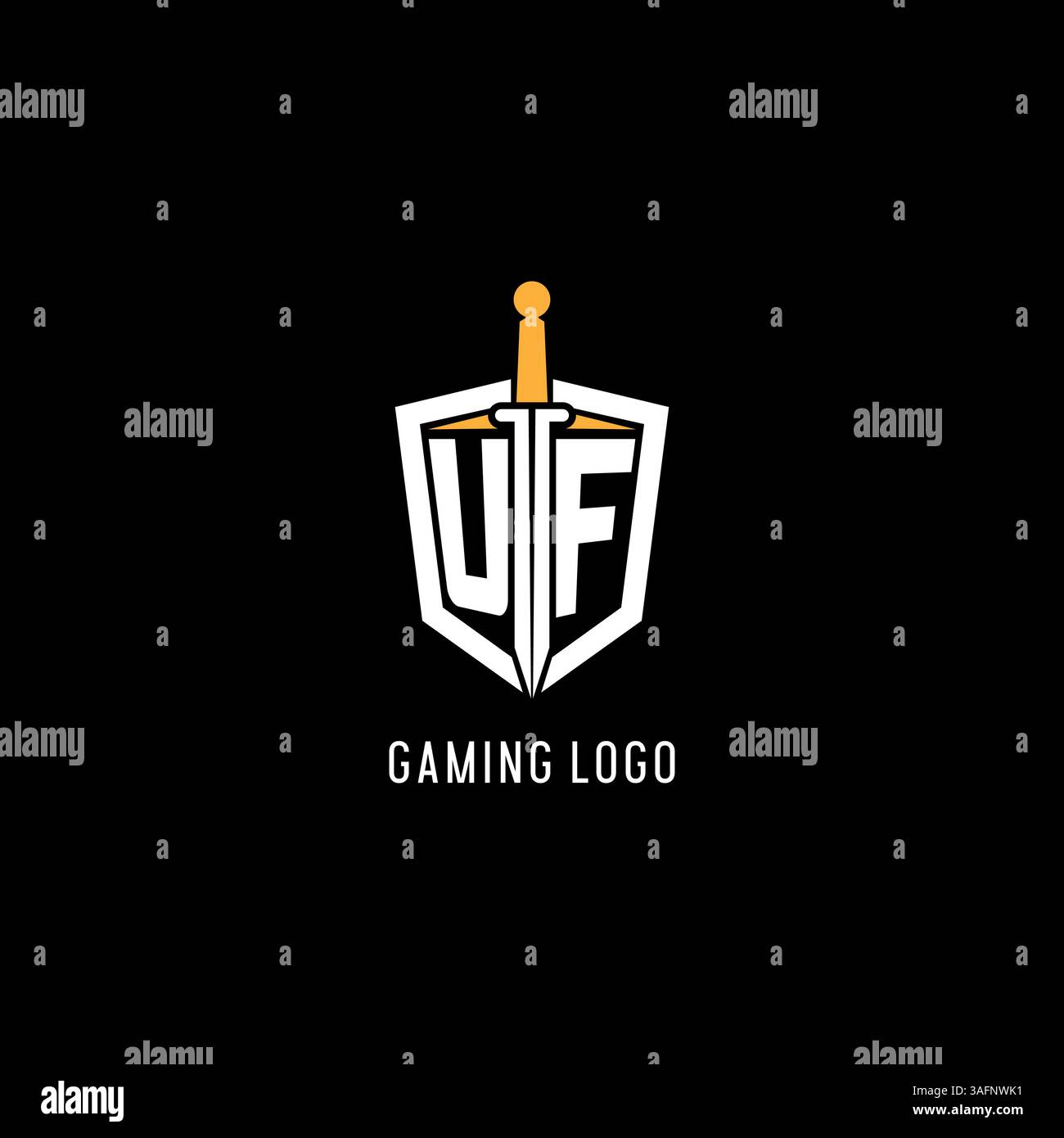 Lettre UF logo avec bouclier et graphique vectoriel d'inspiration de conception d'épée Illustration de Vecteur