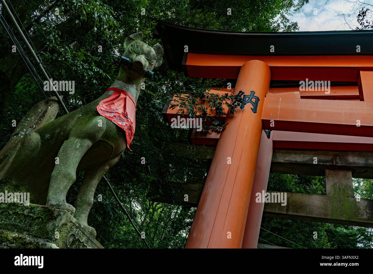 Sculpture de renard Kitsune au sanctuaire shinto Fushimi Inari Taisha à Kyoto, Japon Banque D'Images