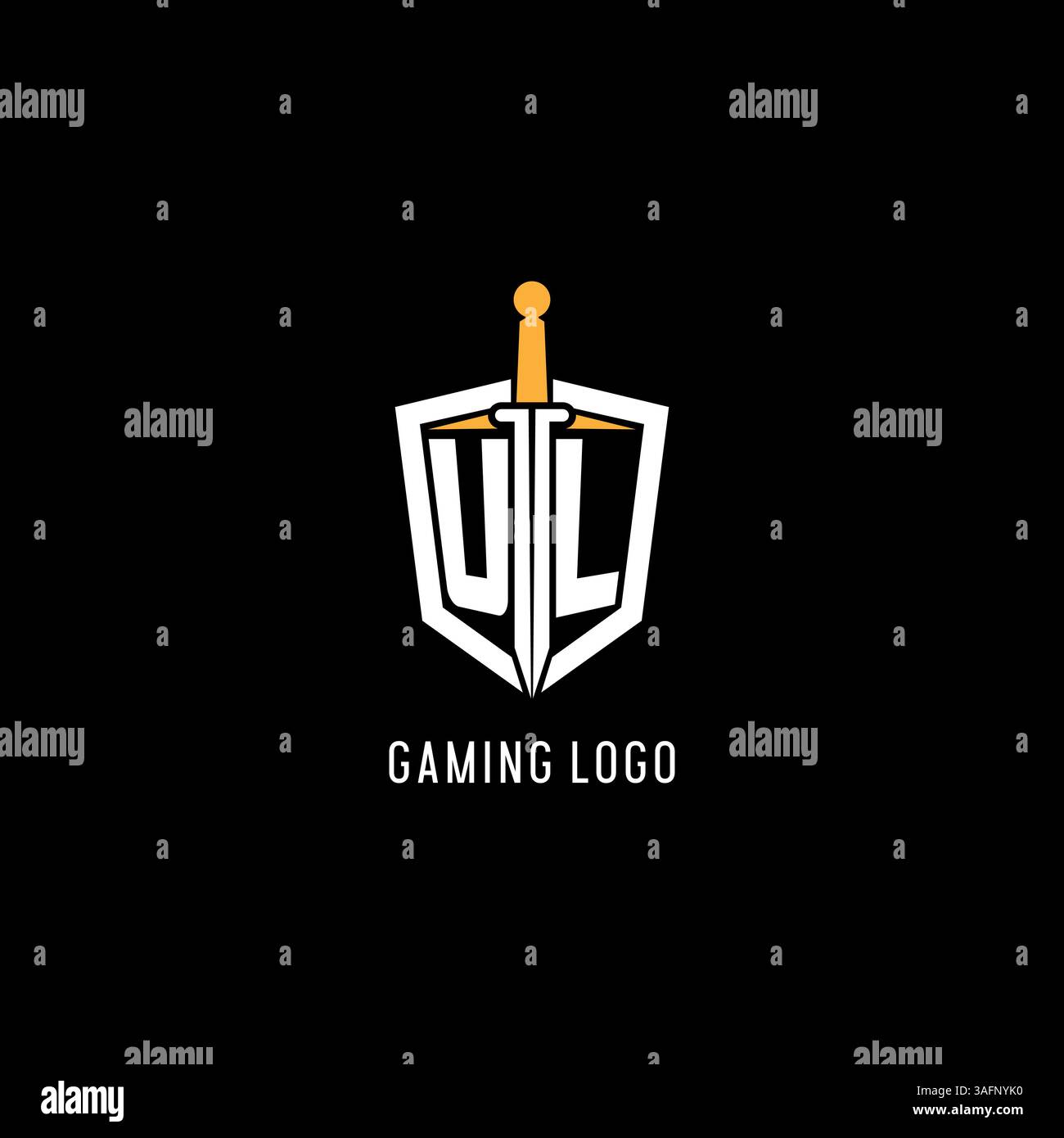 Lettre UL logo avec bouclier et graphique vectoriel d'inspiration de conception d'épée Illustration de Vecteur