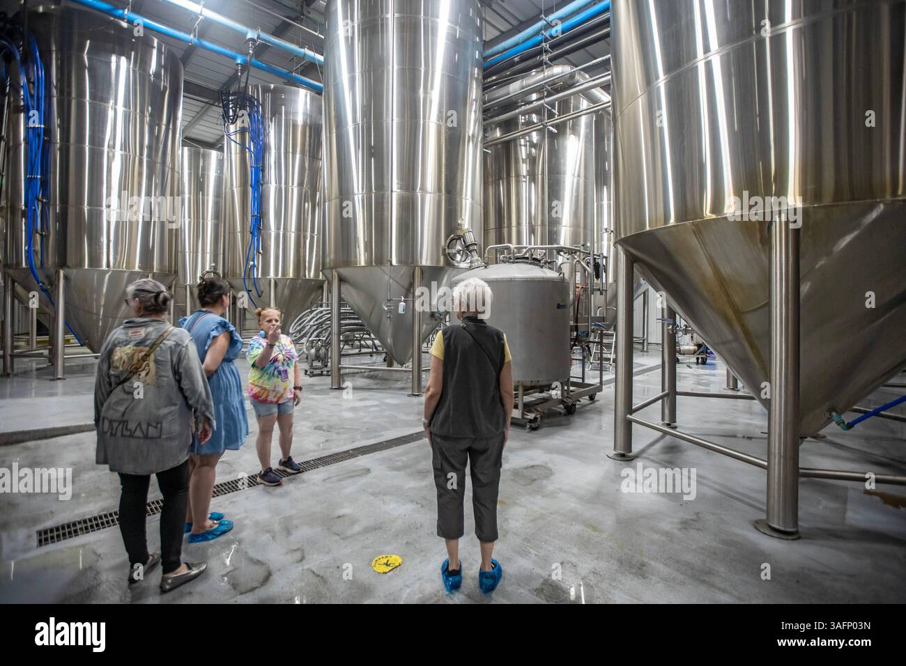 Covington, Louisiane - brasserie artisanale de la brasserie Abita Brewing Company. Un guide explique le processus de brassage aux visiteurs. Banque D'Images