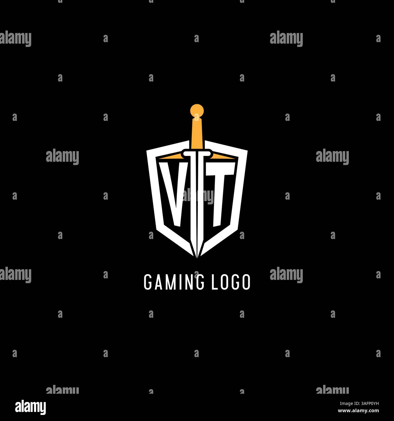 Lettre VT logo avec bouclier et graphique vectoriel d'inspiration de conception d'épée Illustration de Vecteur