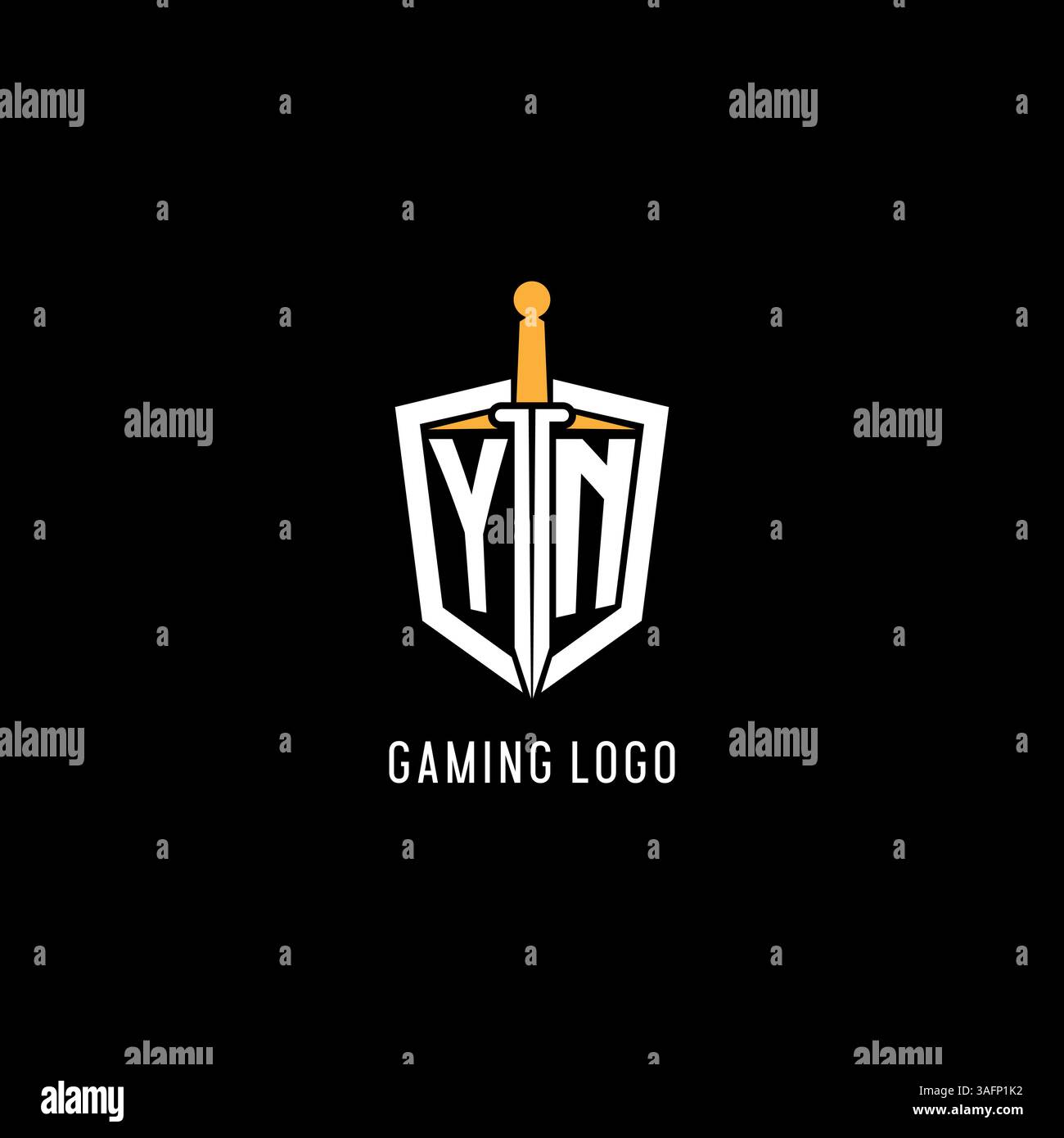 Lettre YN logo avec bouclier et graphique vectoriel d'inspiration de conception d'épée Illustration de Vecteur