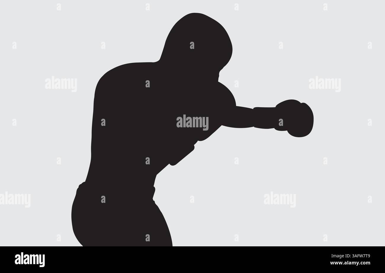 Silhouette noire d'un boxeur sur un fond blanc Illustration de Vecteur
