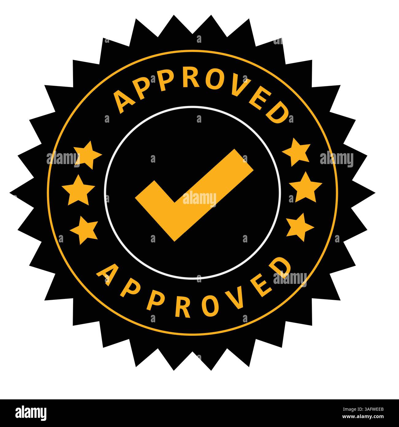 Badge d'approbation à coche dorée estampille de l'emblème officiel Illustration de Vecteur