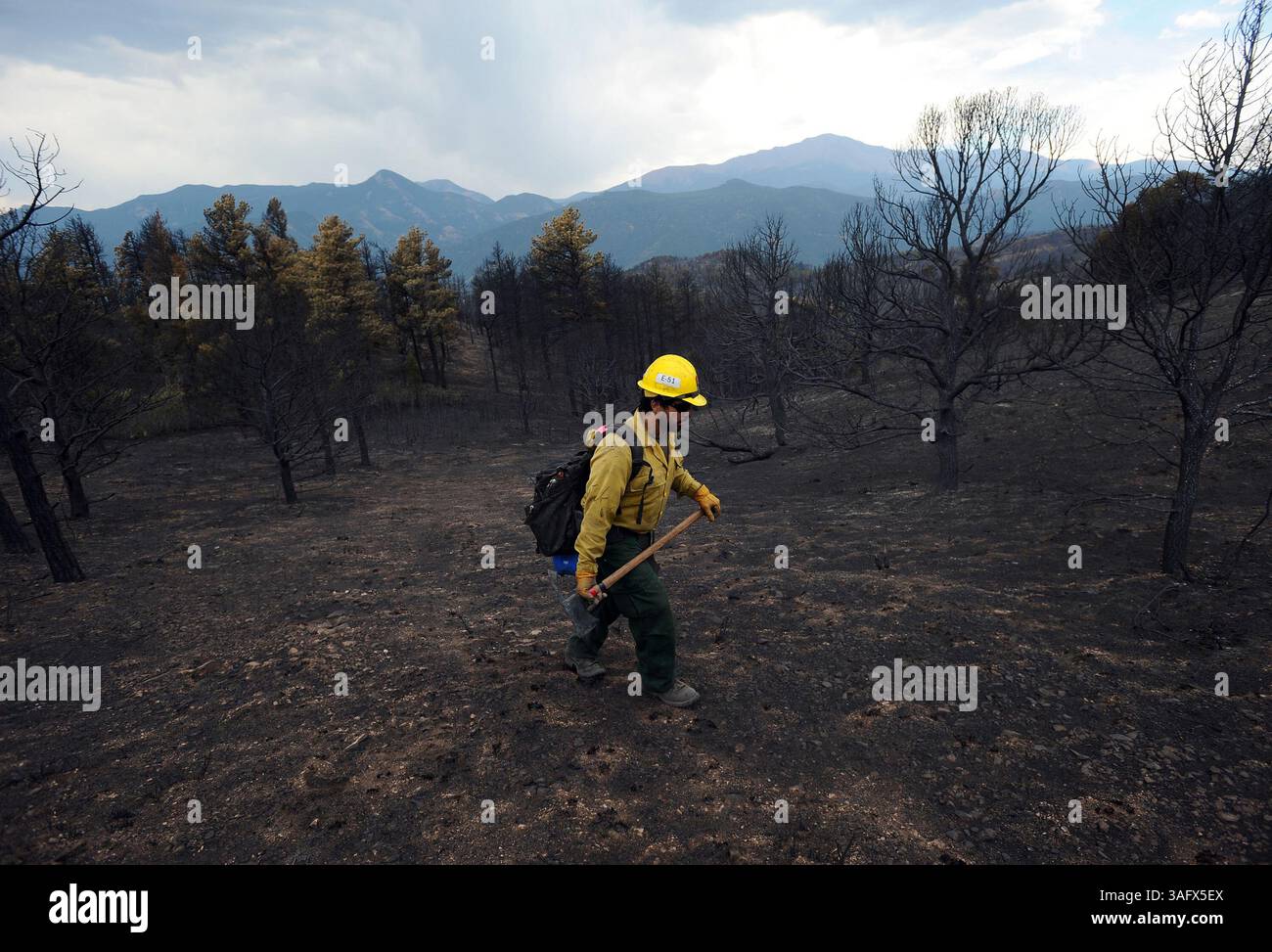 29 juin 2012 - Colorado Springs, CO, États-Unis - Un pompier du parc national de King Canyon en Californie marche à travers le Williams Canyon, Colorado, incendié, après que l'incendie de Waldo Canyon a brûlé dans la région, vendredi 29 juin 2012. L'incendie, qui a détruit 346 maisons à Colorado Springs et en a fait deux morts, aurait été contenu à 25 %. (Crédit image : © Christian Murdock/Colorado Springs Gazette/MCT/ZUMAPRESS.com) Banque D'Images