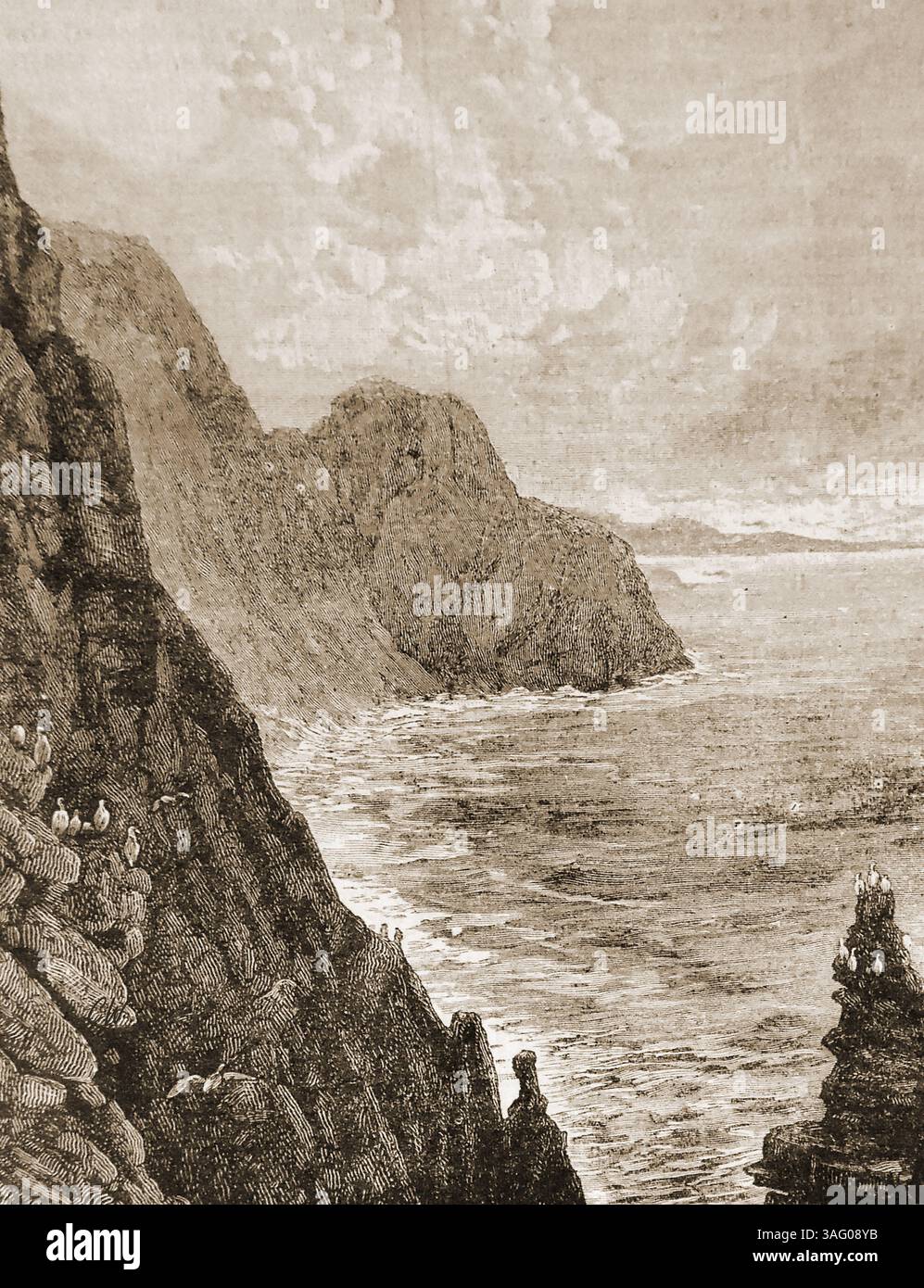 Cap Nord (alias Nordkapp & Davvenjrga) cap du sommet de l'île de Magerya vers le sud en 1888. - Nordkapp (også kjent som Nordkapp & Davvenjrga) et nes fra toppen av øya Magerya sett mot Sør i 1888. - Banque D'Images