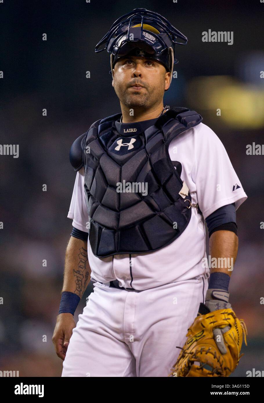 21 août 2012 : Gerald Laird (9 ans), le receveur des Tigers de Detroit, lors d'un match de la MLB entre les Blue Jays de Toronto et les Tigers de Detroit au Comerica Park à Detroit, Michigan. Les Tigres ont battu les Blue Jays 5-3 (crédit image : © John Mersits/Cal Sport Media/ZUMAPRESS.com) Banque D'Images