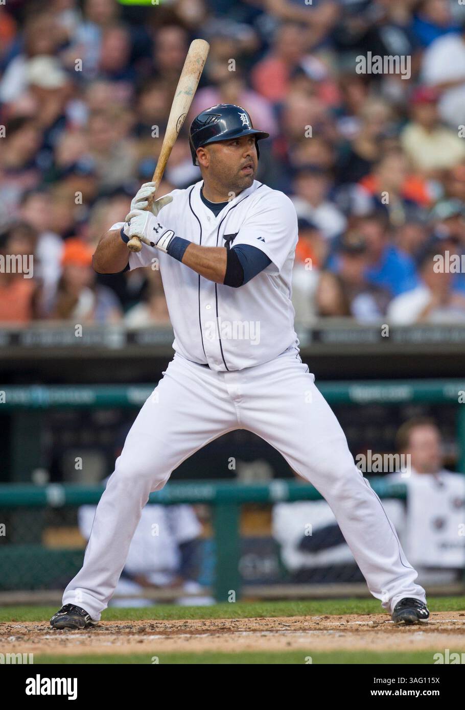 21 août 2012 : Gerald Laird (9 ans), le receveur des Tigers de Detroit, à la batte lors d'un match de la MLB entre les Blue Jays de Toronto et les Tigers de Detroit au Comerica Park à Detroit, Michigan. Les Tigres ont battu les Blue Jays 5-3 (crédit image : © John Mersits/Cal Sport Media/ZUMAPRESS.com) Banque D'Images