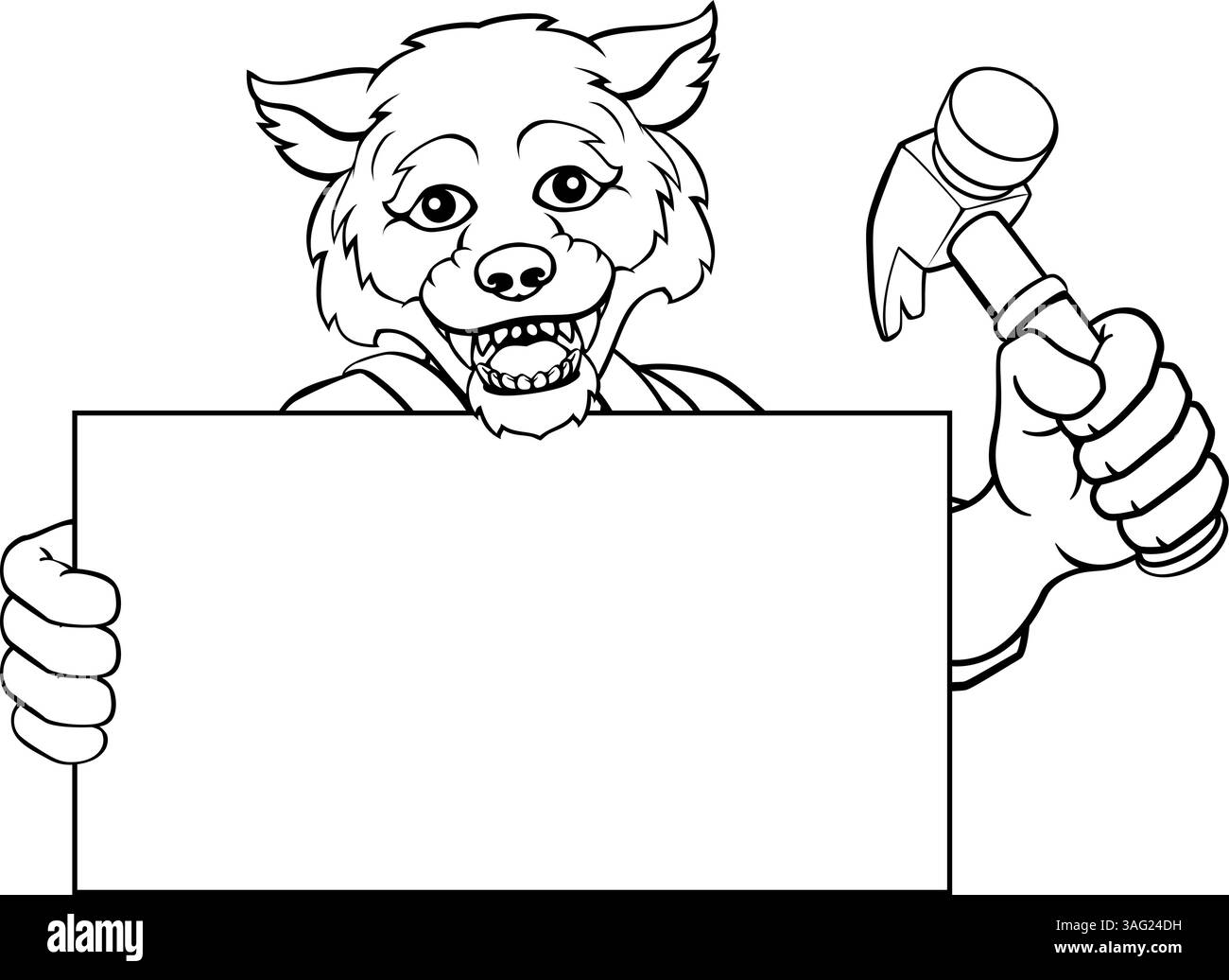 Wolf Dog Hammer Cartoon Mascot Handyman Carpenter Illustration de Vecteur