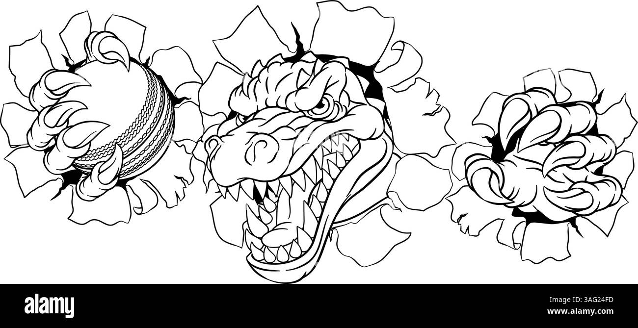 Crocodile Dinosaur Alligator Cricket Mascot Sports Illustration de Vecteur