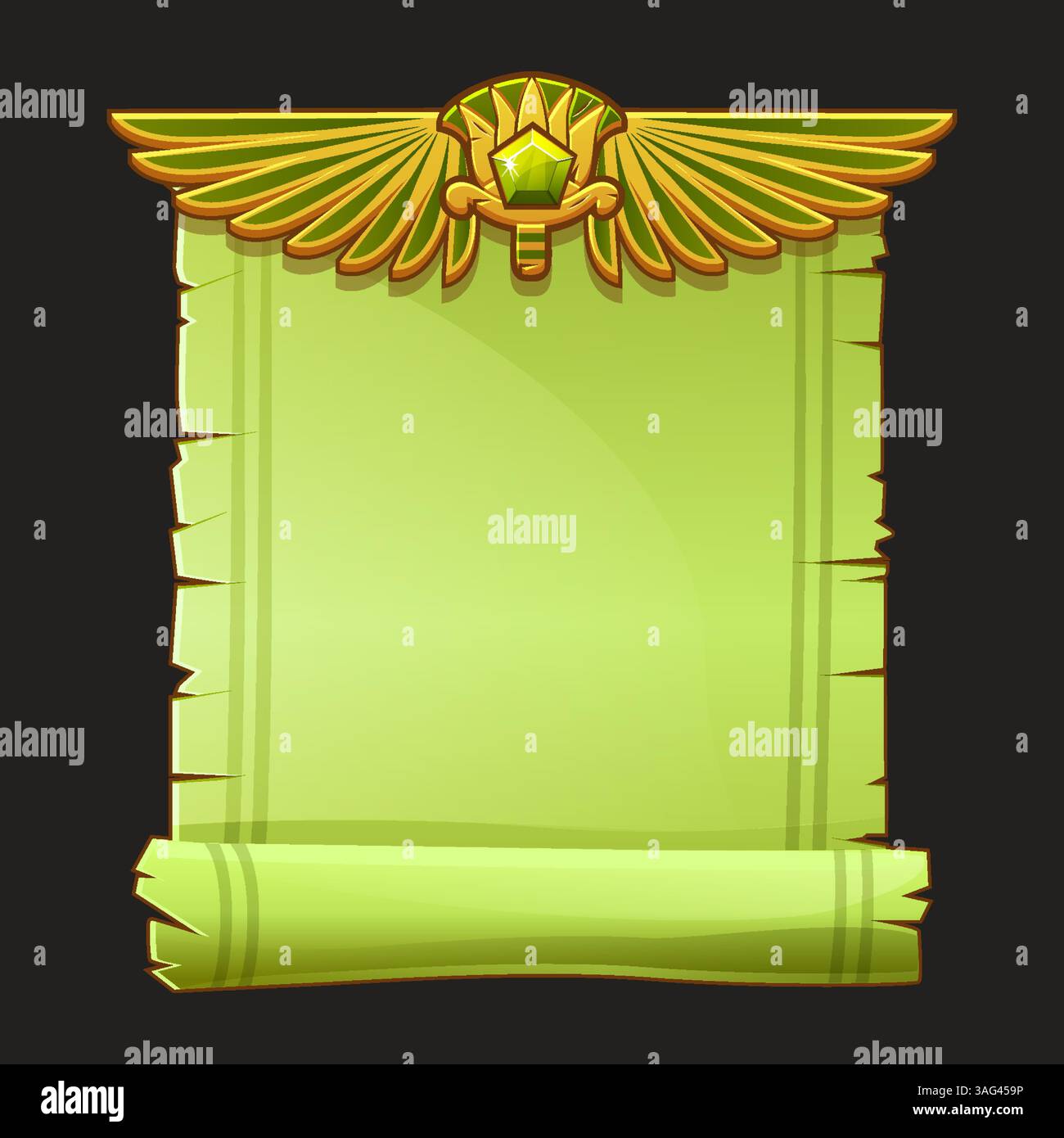 Vecteur de dessin animé de défilement de papyrus d'Égypte ancienne avec Lotus et ailes religieuses de culture égyptienne, icône égyptienne, objet, fond ou cadre pour le jeu Illustration de Vecteur