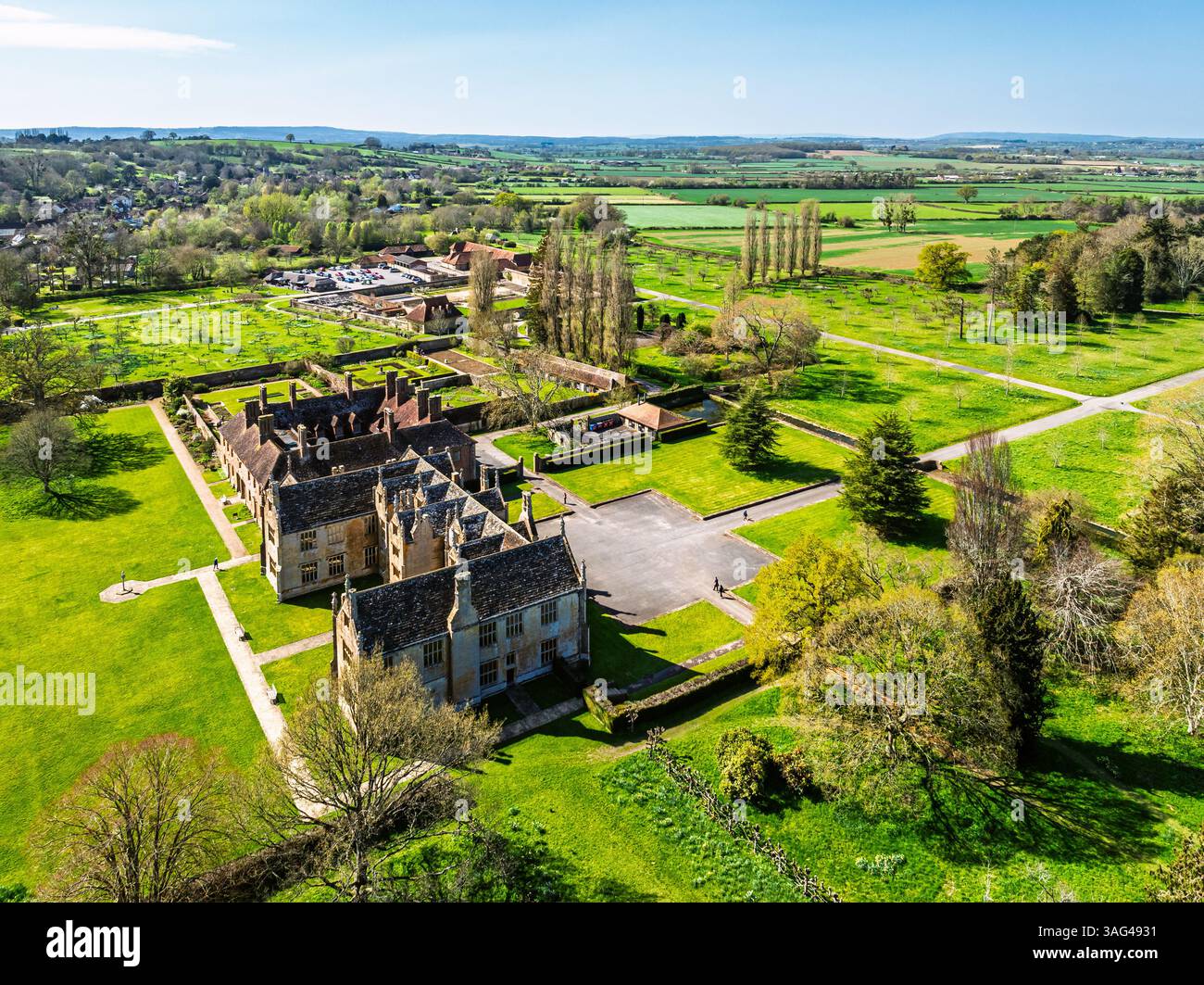 Barrington court and Gardens d'un drone, Ilminster, Somerset, Angleterre Banque D'Images