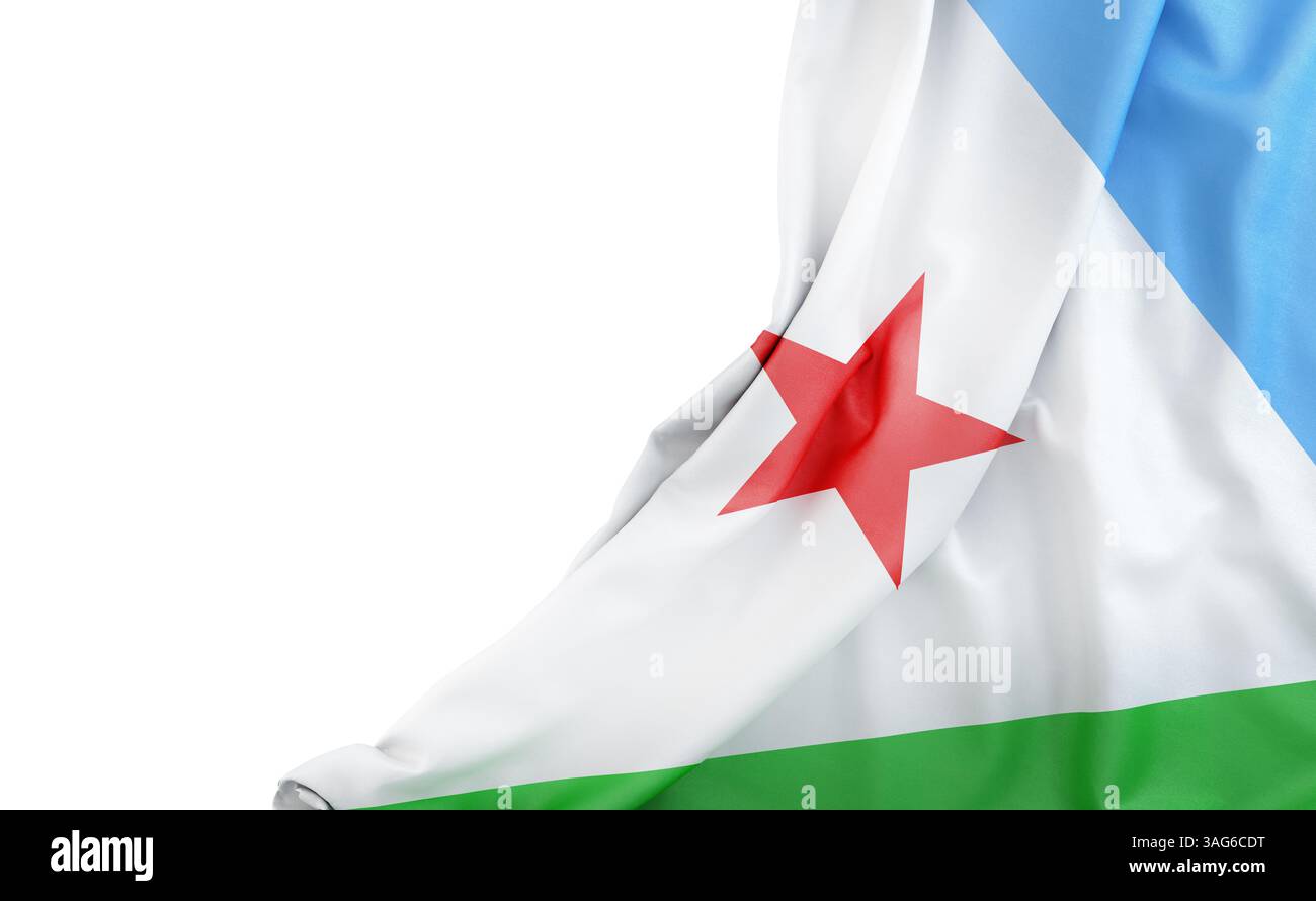 Drapeau de Djibouti avec espace vide sur la gauche. Isolé. Rendu 3D. Banque D'Images