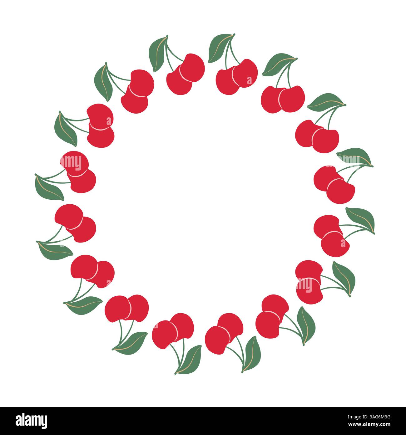Couronne circulaire de cerises rouges avec des feuilles sur fond blanc Illustration de Vecteur