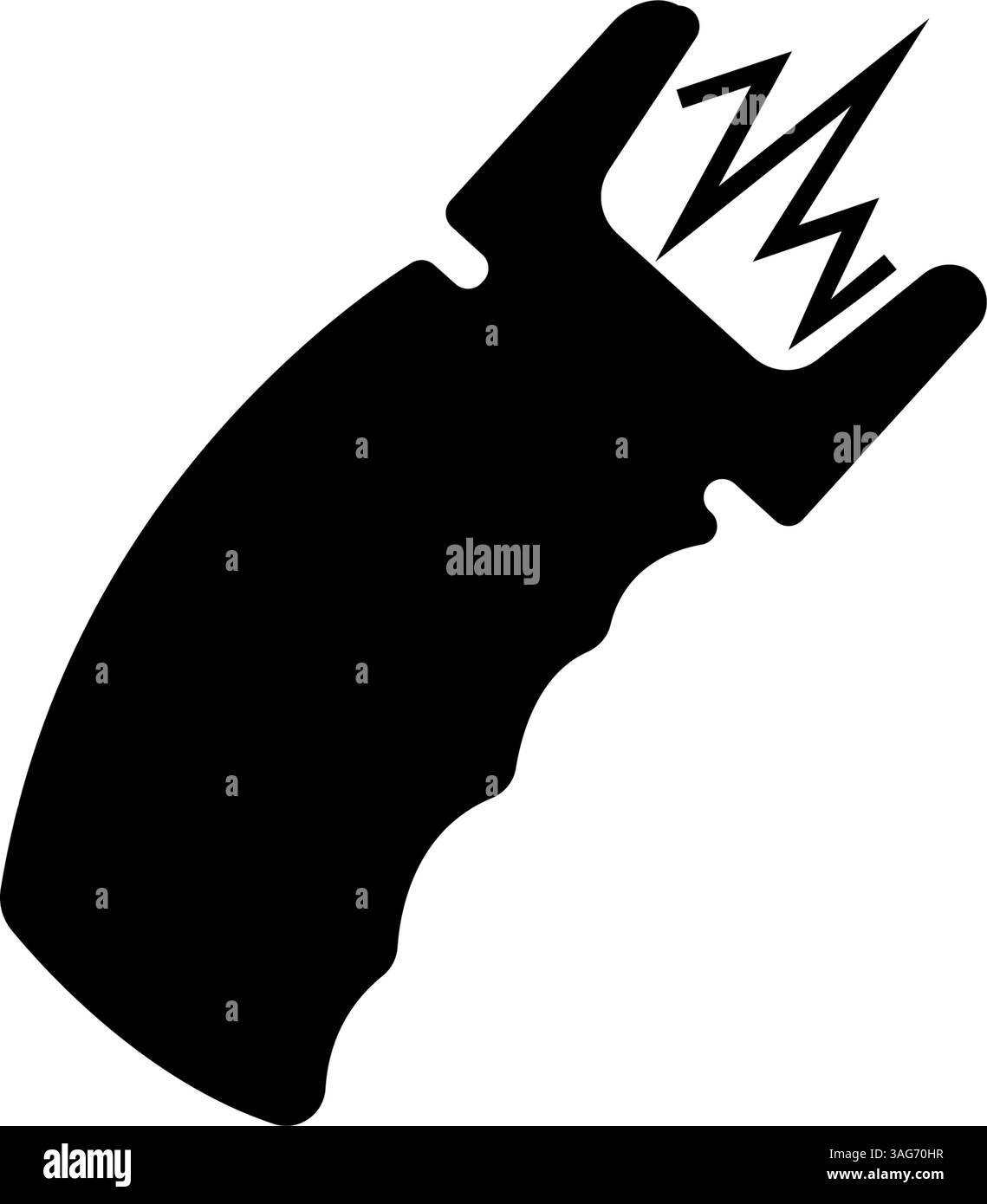 Icône noire d'arme à électrochoc, taser avec décharge électrique. Illustration de Vecteur