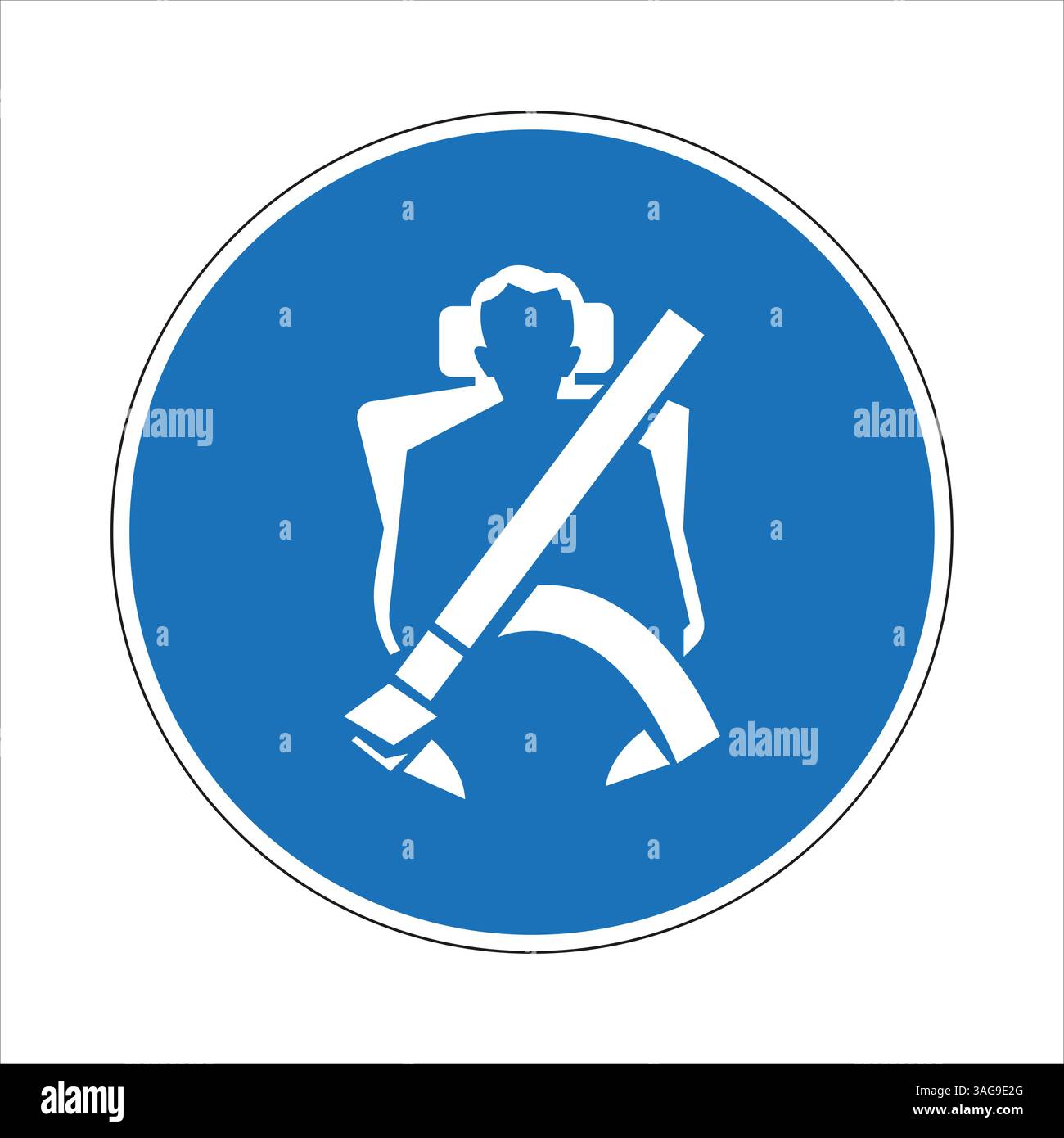 Panneau routier rond bleu obligatoire montrant le conducteur portant la ceinture de sécurité, favorisant la sécurité et la prévention des accidents de la circulation Illustration de Vecteur